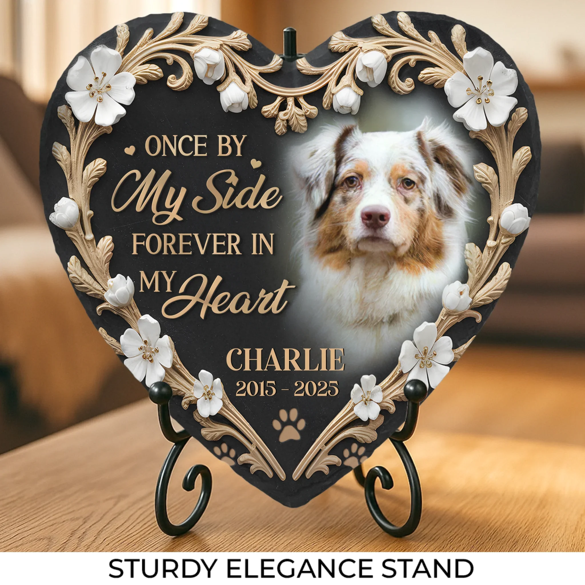 Custom Photo You Left Paw Prints On My Heart - Memorial Personalized Custom Heart Shaped Memorial Stone - Sympathy Gift For Pet Owners, Pet Lovers - Image 3
