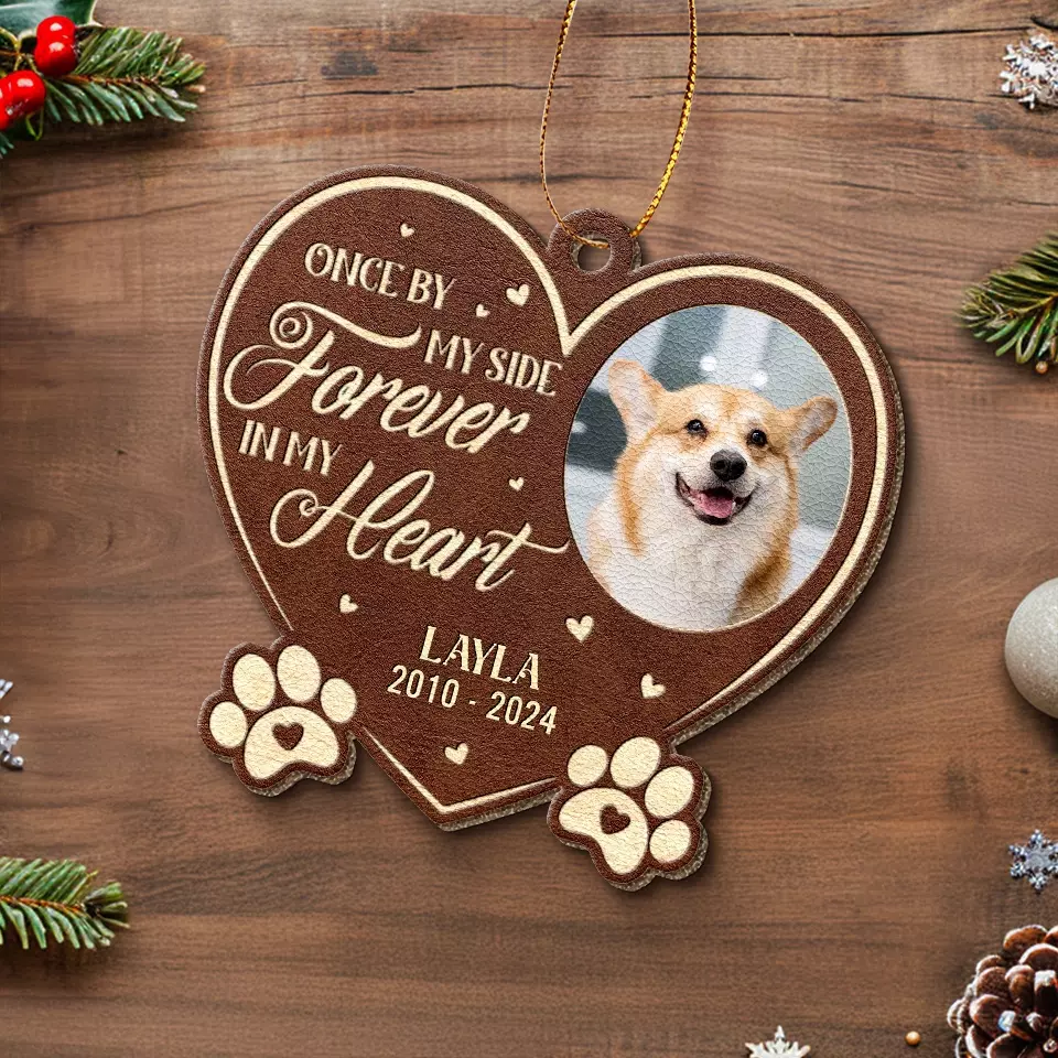 Custom Photo You Left Paw Prints On My Heart - Memorial Personalized Custom Leather Ornament - Christmas Gift, Sympathy Gift For Pet Owners, Pet Lovers - Image 4