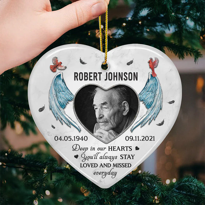 Custom Photo You‚ll Always Stay Loved And Missed - Memorial Personalized Custom Ornament - Ceramic Heart Shaped - Christmas Gift, Sympathy Gift For Family Members - Image 3