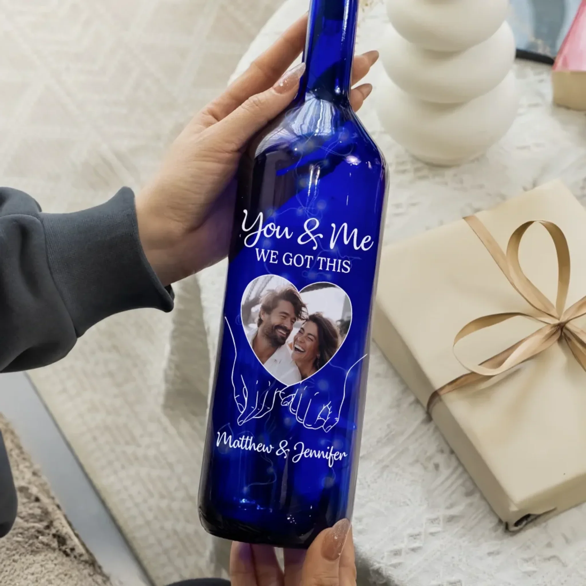 Custom Photo You & Me That’s The Magic - Couple Personalized Custom Blue Bottle Lamp - Gift For Husband Wife, Anniversary - Image 3