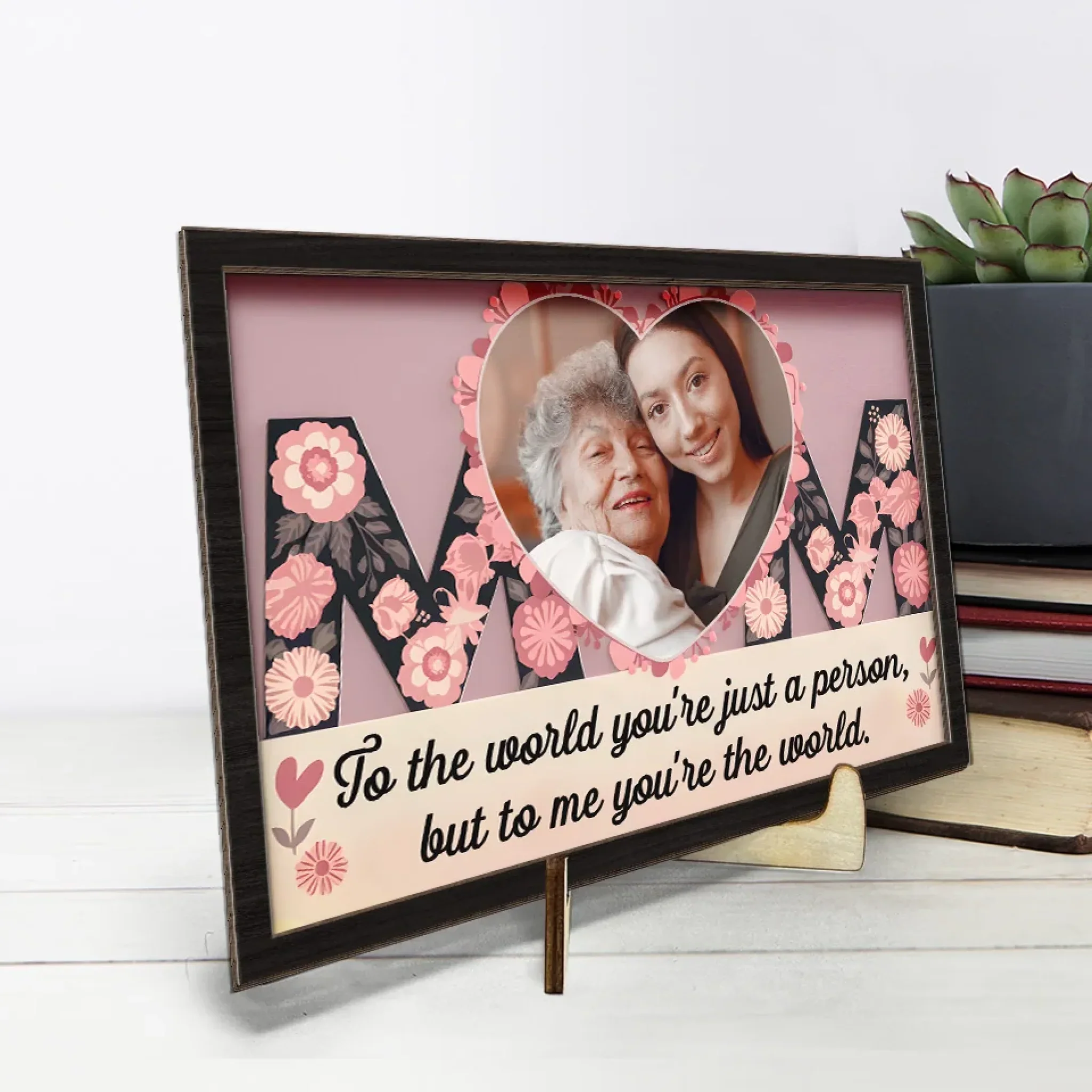 Custom Photo You Mean The World To Me - Family Personalized Custom 2-Layered Wooden Plaque With Stand - Gift For Mom, Daughter - Image 4
