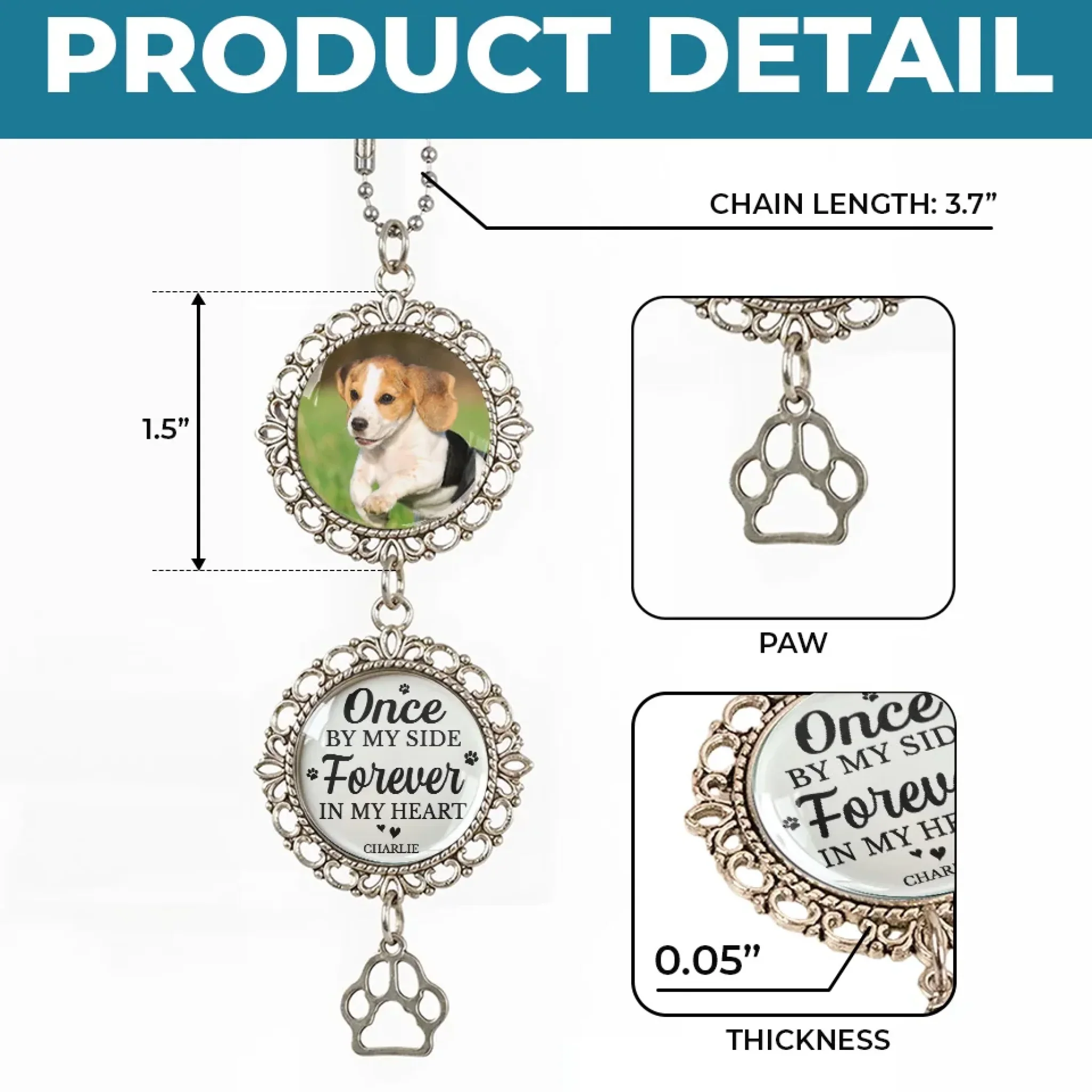 Custom Photo You Once By My Side Forever In My Heart - Memorial Personalized Custom Metal Car Hanging Ornament With Charm - Sympathy Gift For Pet Owners, Pet Lovers - Image 5
