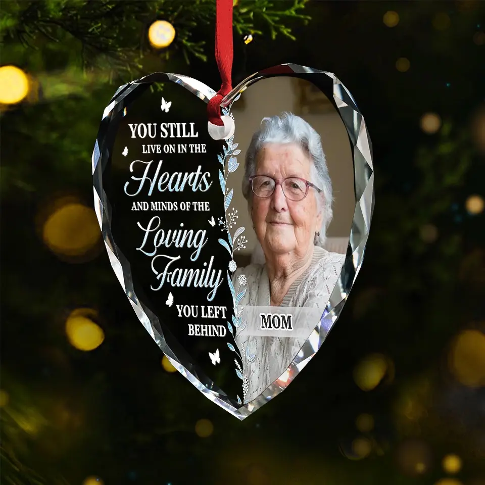 Custom Photo You Still Live On In The Hearts - Memorial Personalized Custom Heart Glass Ornament - Sympathy Gift, Christmas Gift For Family Members - Image 3