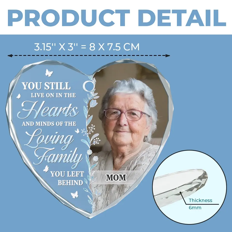 Custom Photo You Still Live On In The Hearts - Memorial Personalized Custom Heart Glass Ornament - Sympathy Gift, Christmas Gift For Family Members - Image 5