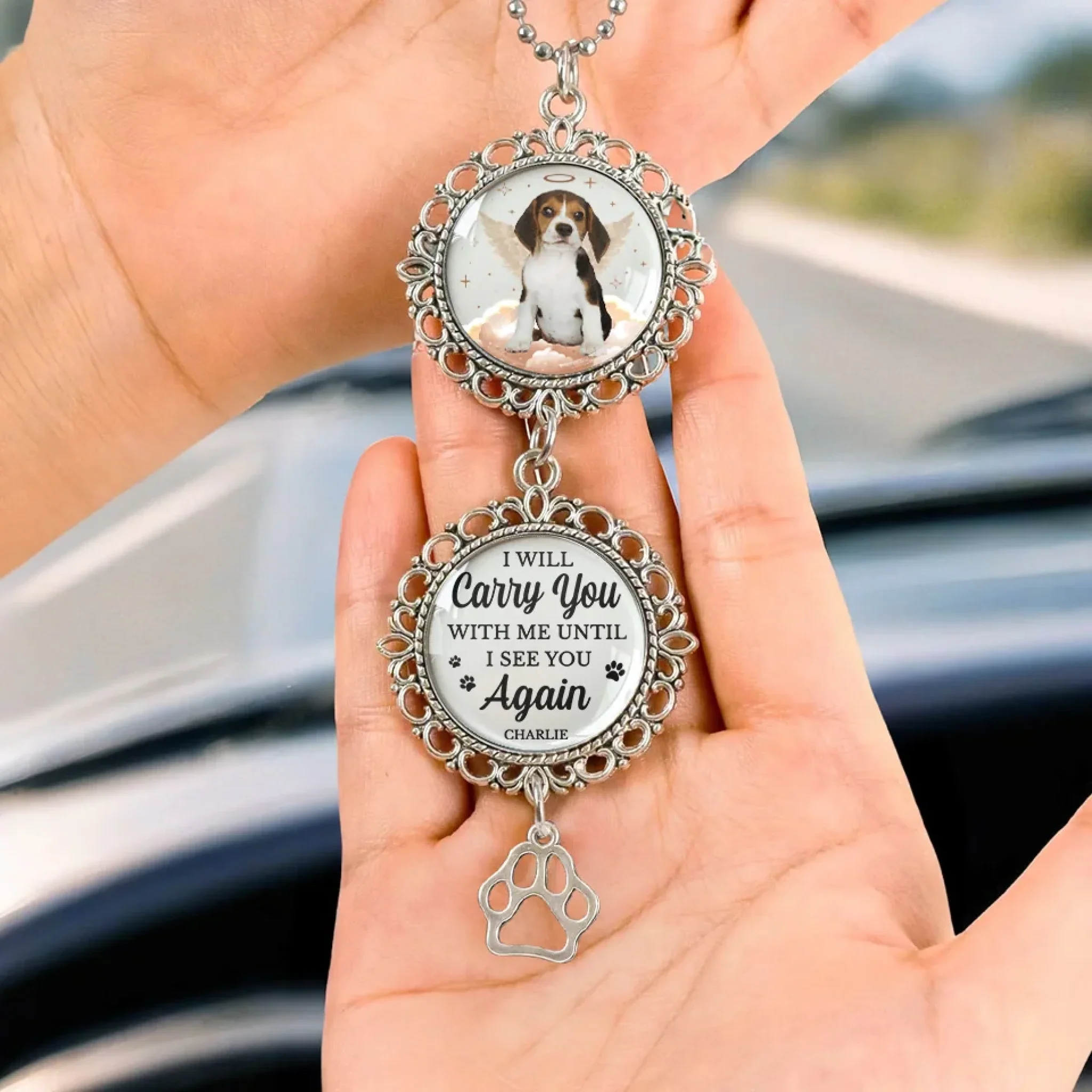 Custom Photo You Were My Favorite Hello And My Hardest Goodbye - Memorial Personalized Custom Metal Car Hanging Ornament With Charm - Sympathy Gift For Pet Owners, Pet Lovers - Image 3