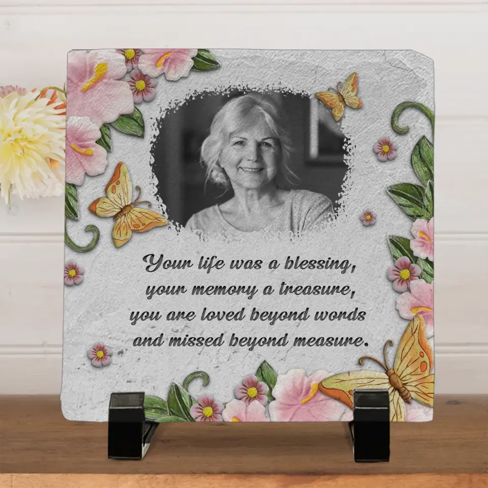 Custom Photo Your Life Was A Blessing, Your Memory A Treasure - Memorial Personalized Custom Square Shaped Stone With Stand - Sympathy Gift For Family Members - Image 2