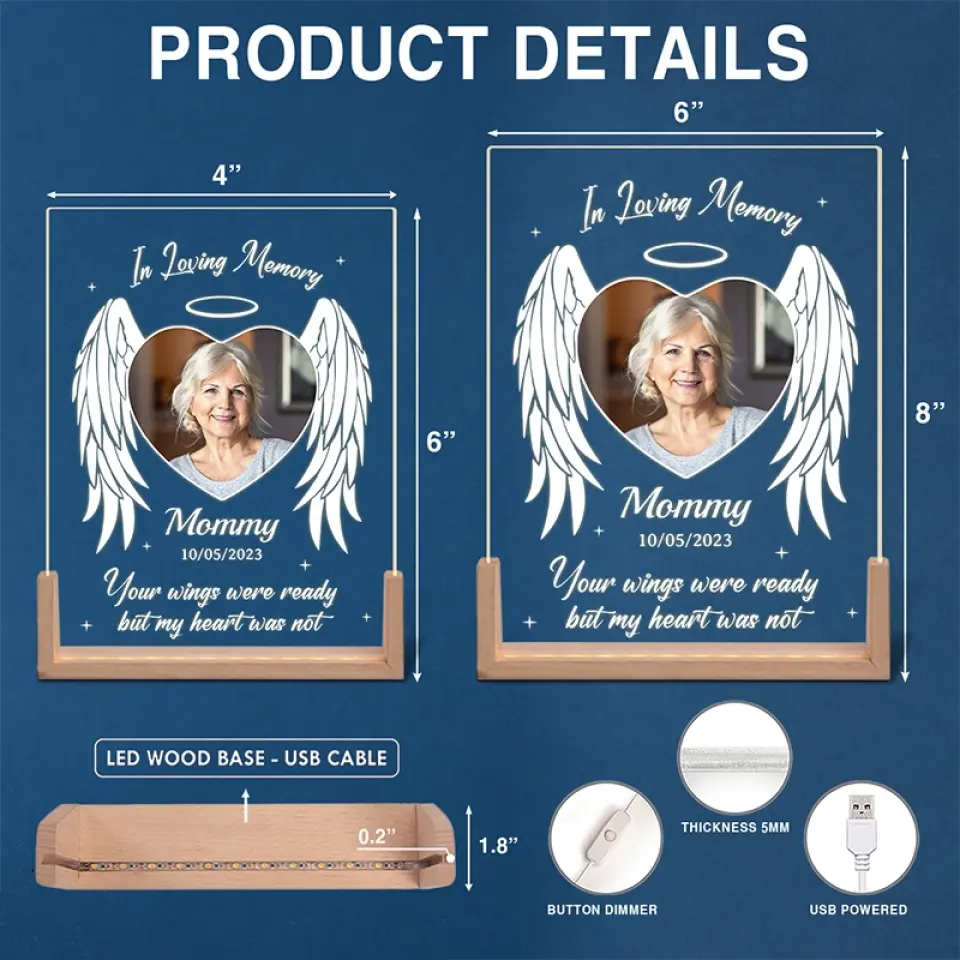 Custom Photo Your Light Will Always Shine In My Heart - Memorial Personalized Custom Shaped 3D LED Walnut Night Light - Sympathy Gift For Family Members - Image 6