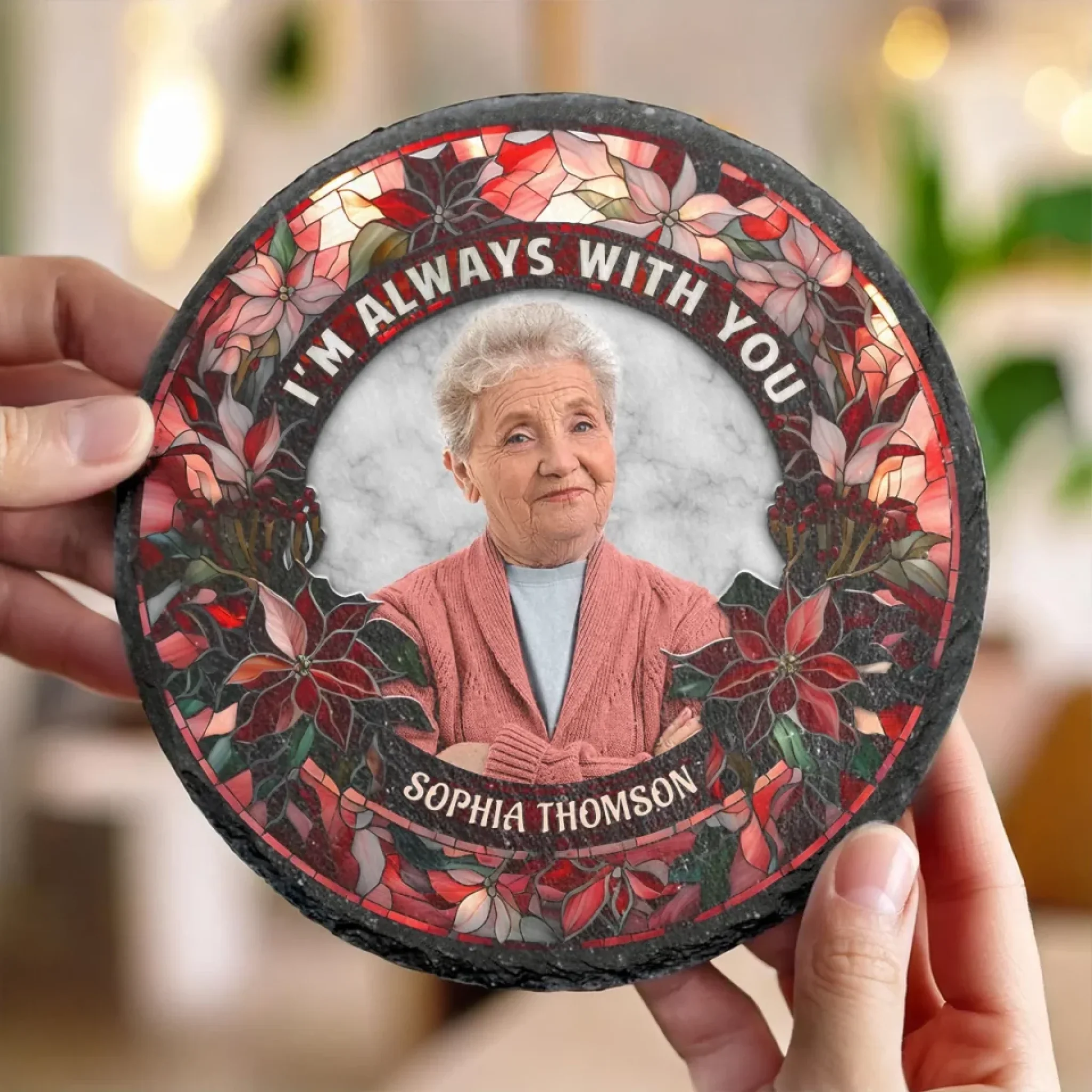Custom Photo Your Love Lingers In The Little Things - Memorial Personalized Custom Round Shaped Stone With Stand - Sympathy Gift For Family Members - Image 4