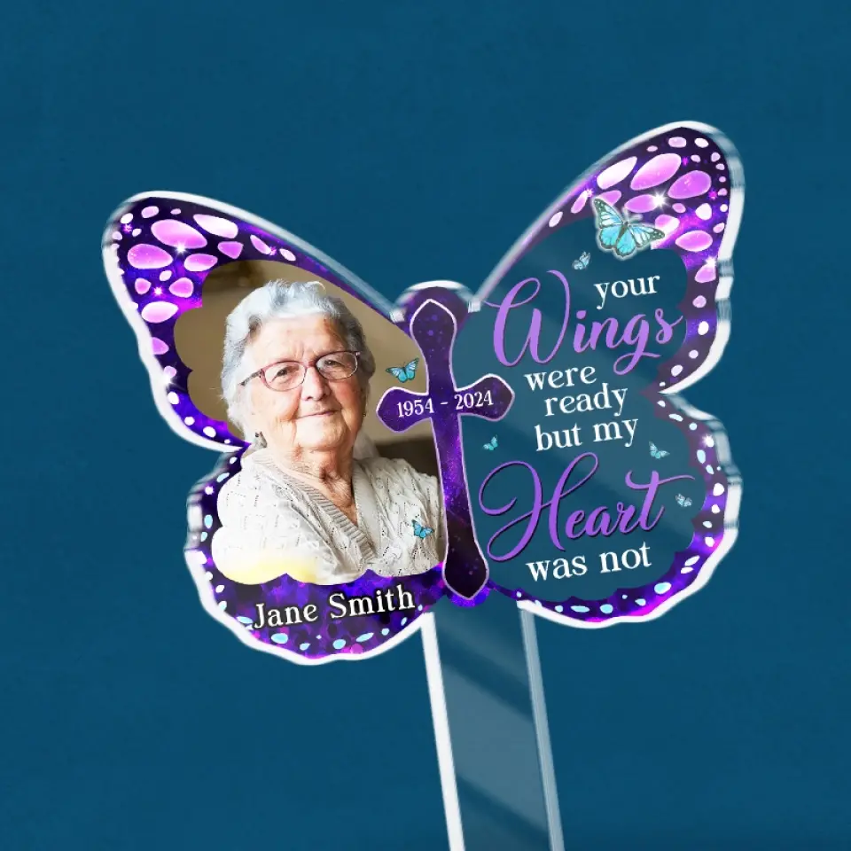 Custom Photo Your Memory Is A Treasure - Memorial Personalized Custom Stain Glass Style Acrylic Garden Stake - Sympathy Gift For Family Members - Image 5