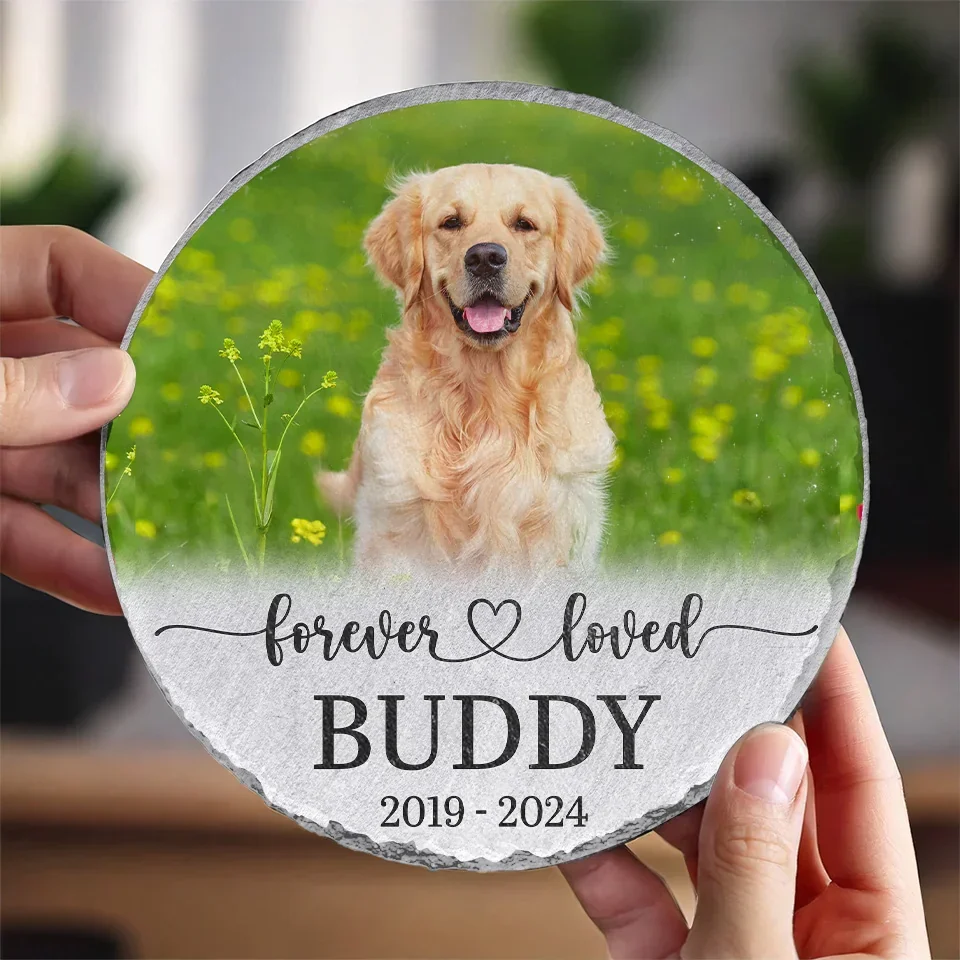Custom Photo Your Paw Prints Are Forever In My Heart - Memorial Personalized Custom Round Shaped Stone With Stand - Sympathy Gift For Pet Owners, Pet Lovers - Image 4