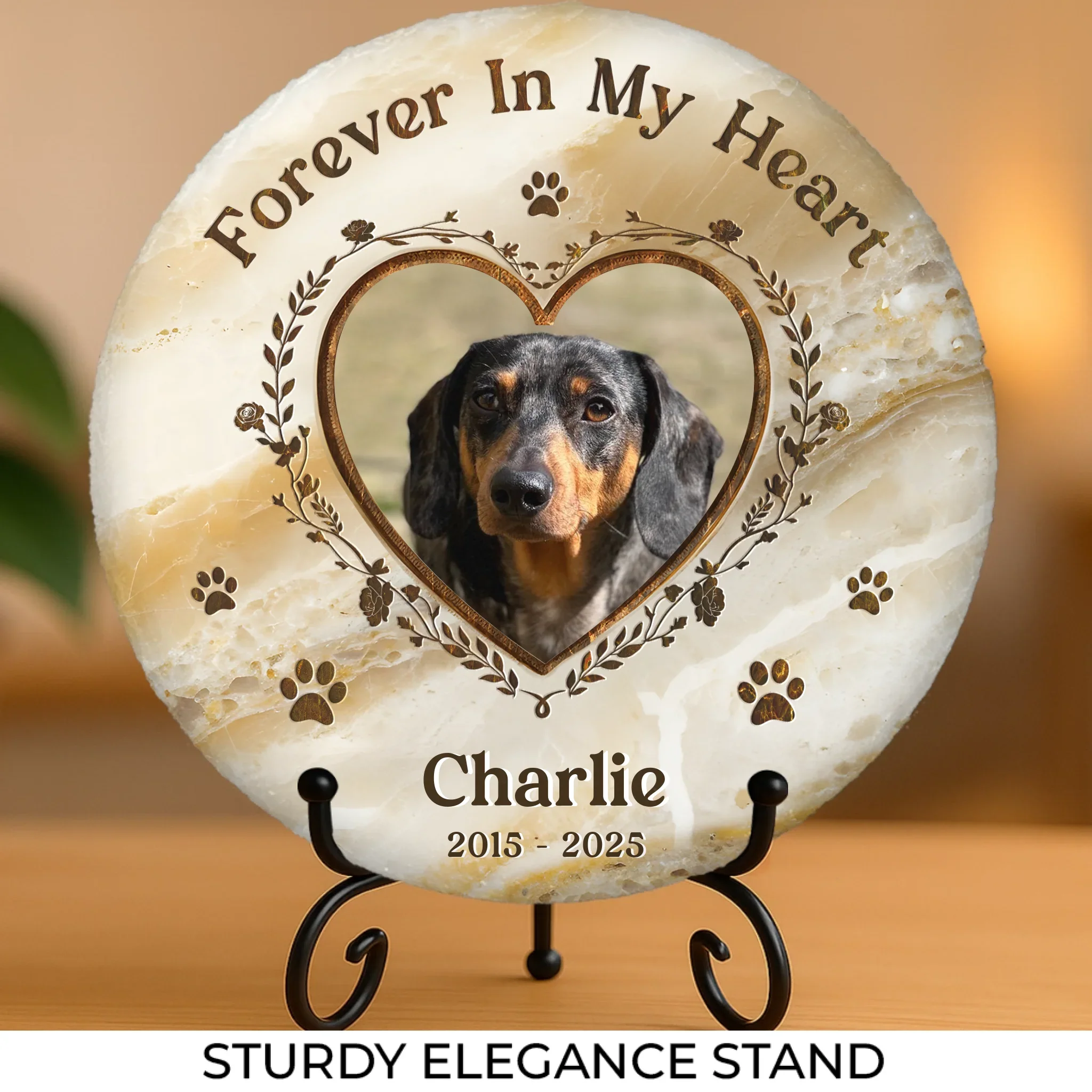 Custom Photo Your Paw Prints Are Forever On My Soul - Memorial Personalized Custom Round Shaped Stone With Stand - Sympathy Gift For Pet Owners, Pet Lovers - Image 2