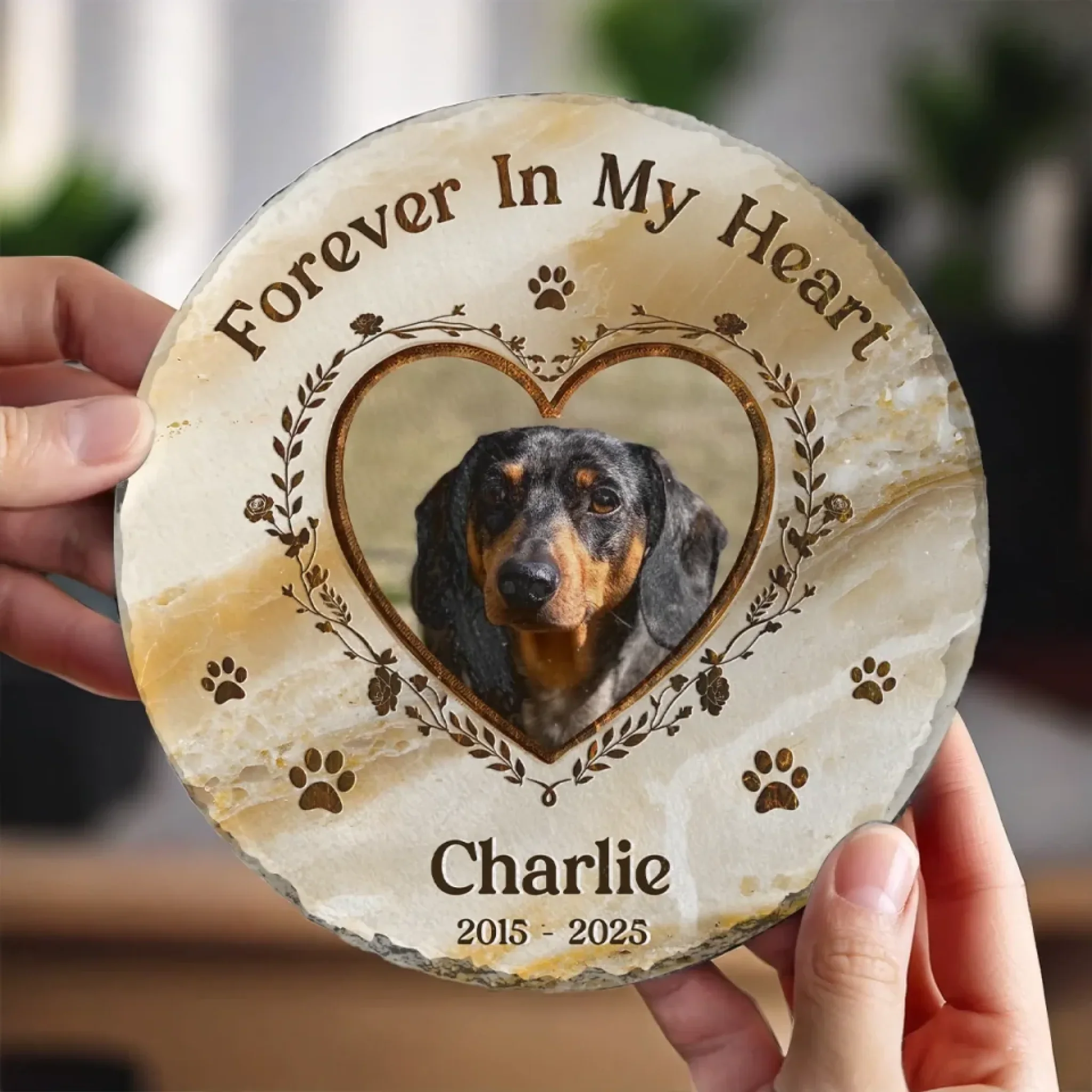 Custom Photo Your Paw Prints Are Forever On My Soul - Memorial Personalized Custom Round Shaped Stone With Stand - Sympathy Gift For Pet Owners, Pet Lovers - Image 4