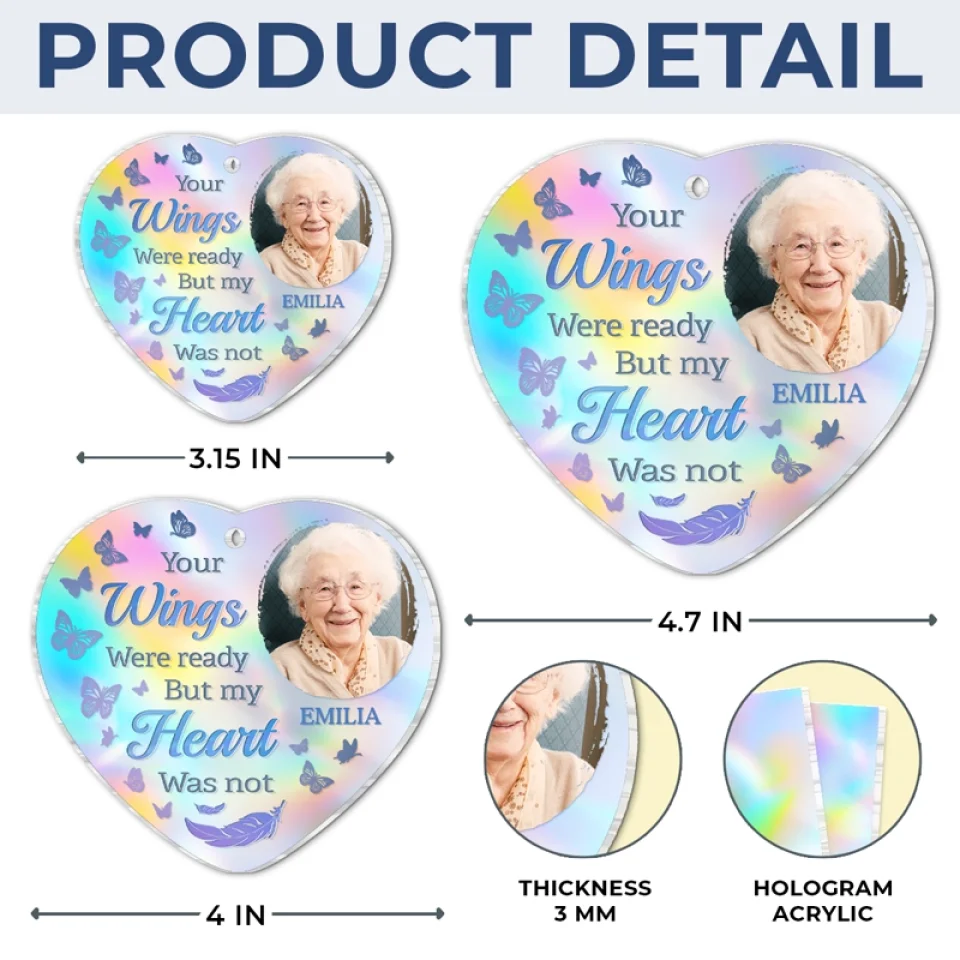 Custom Photo Your Wings Were Ready But My Heart Was Not - Memorial Personalized Custom Hologram Ornament - Sympathy Gift, Christmas Gift For Family Members - Image 4