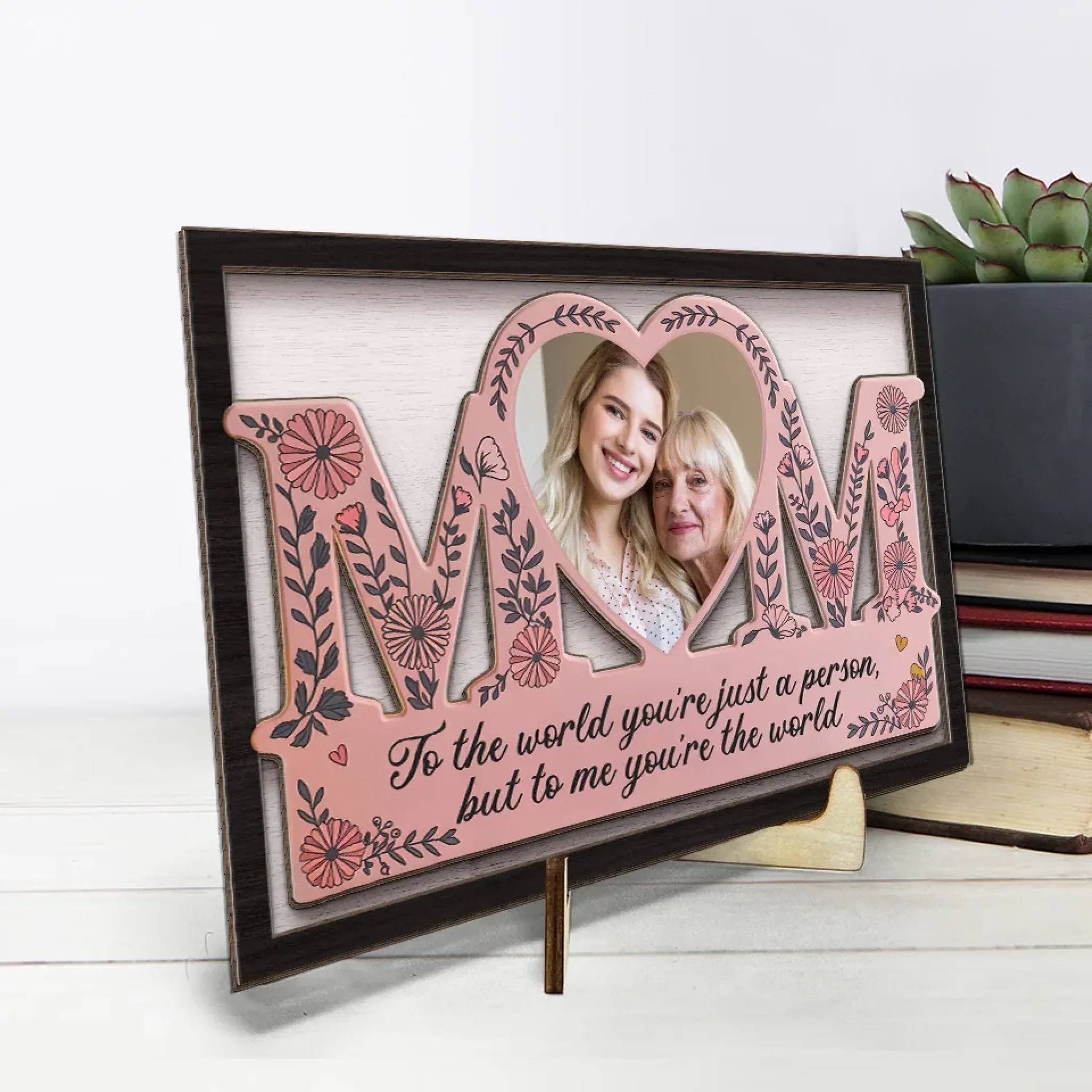 Custom Photo You’re Not Just My Mom, You’re My World - Family Personalized Custom 2-Layered Wooden Plaque With Stand - Gift For Mom, Daughter - Image 4