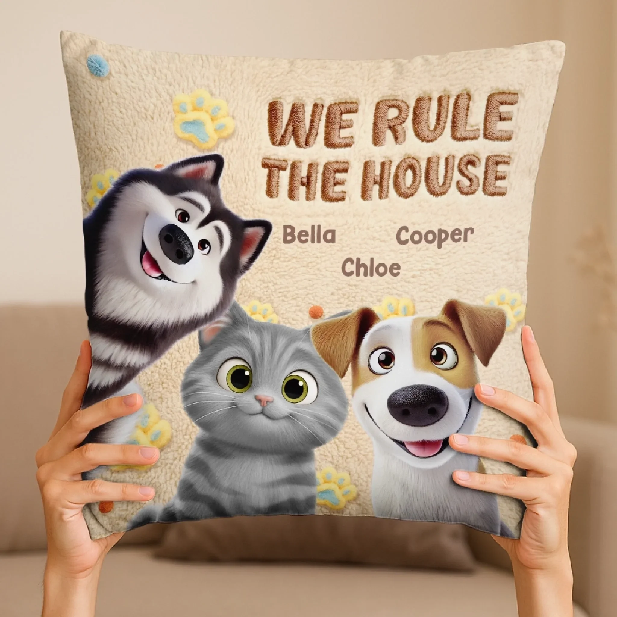 Custom Pillow - Personalized Birthday Gifts For Dog Cat Lovers, Dog Dad And Mom, Cat Owners - Pets Rule Humans Serve - Image 4