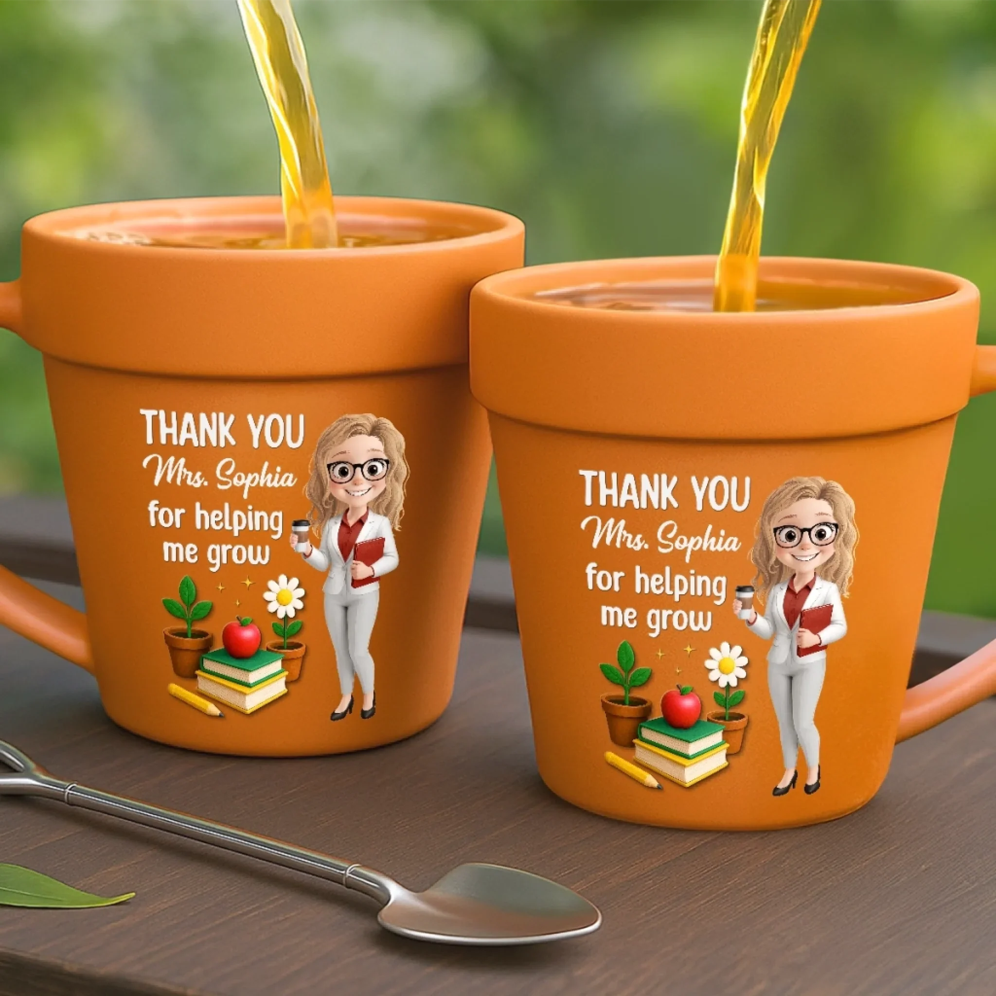 Custom Plant Pot Ceramic Mug - Personalized Back To School Gifts For Teachers - Thanks For Helping Me Bloom - Flower Pot Mug - Image 3
