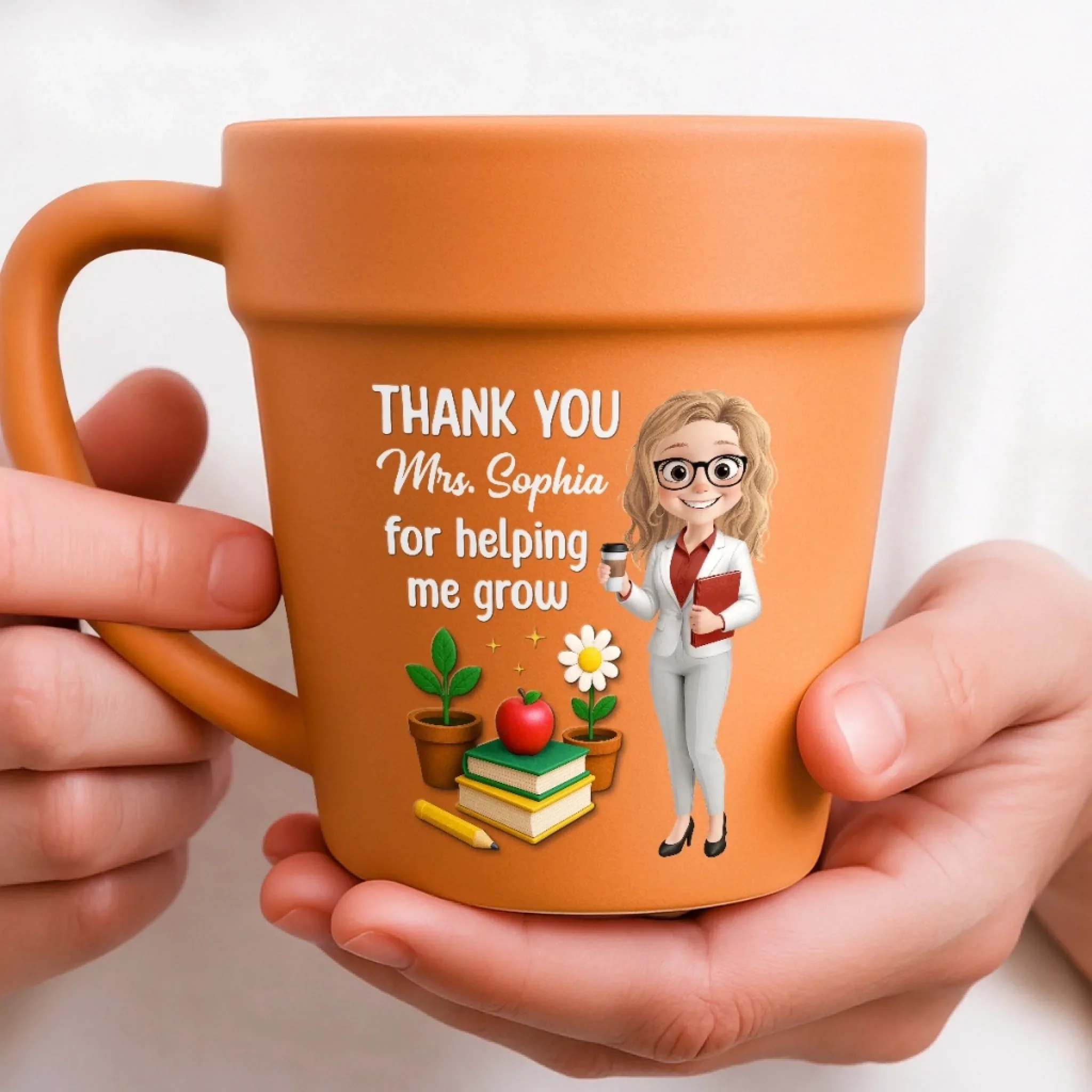 Custom Plant Pot Ceramic Mug - Personalized Back To School Gifts For Teachers - Thanks For Helping Me Bloom - Flower Pot Mug - Image 4