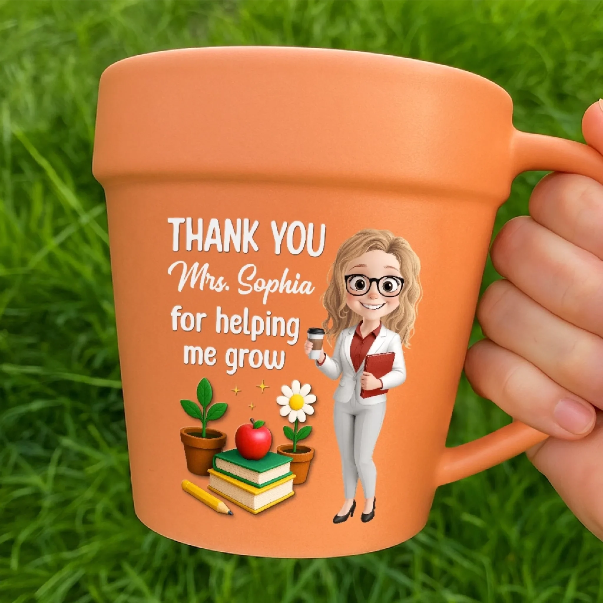 Custom Plant Pot Ceramic Mug - Personalized Back To School Gifts For Teachers - Thanks For Helping Me Bloom - Flower Pot Mug - Image 5