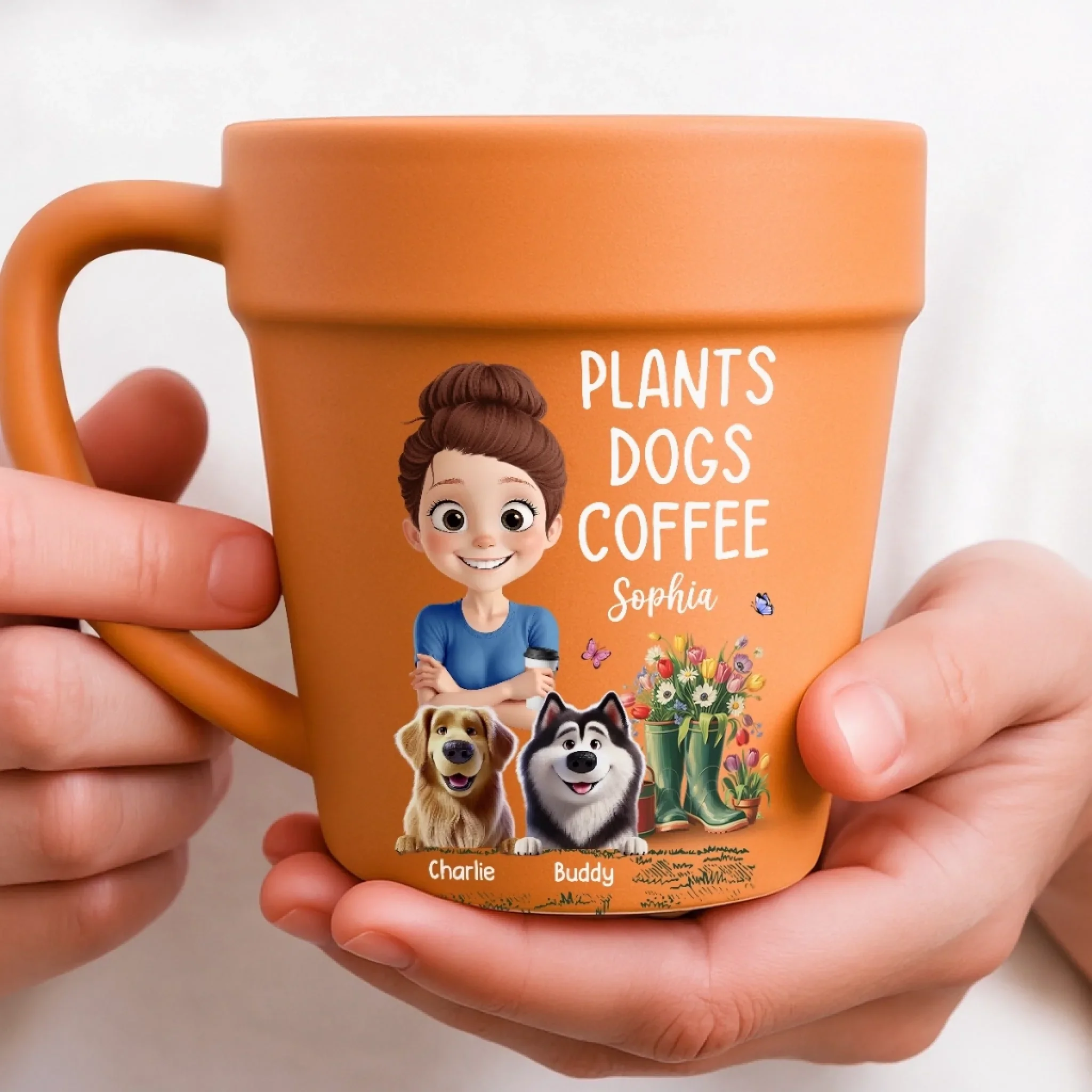 Custom Plant Pot Ceramic Mug - Personalized Garden Gifts For Gardeners, Dog Lovers, Dog Dad And Mom - Best Buds, Best Brews - Flower Pot Mug - Image 4
