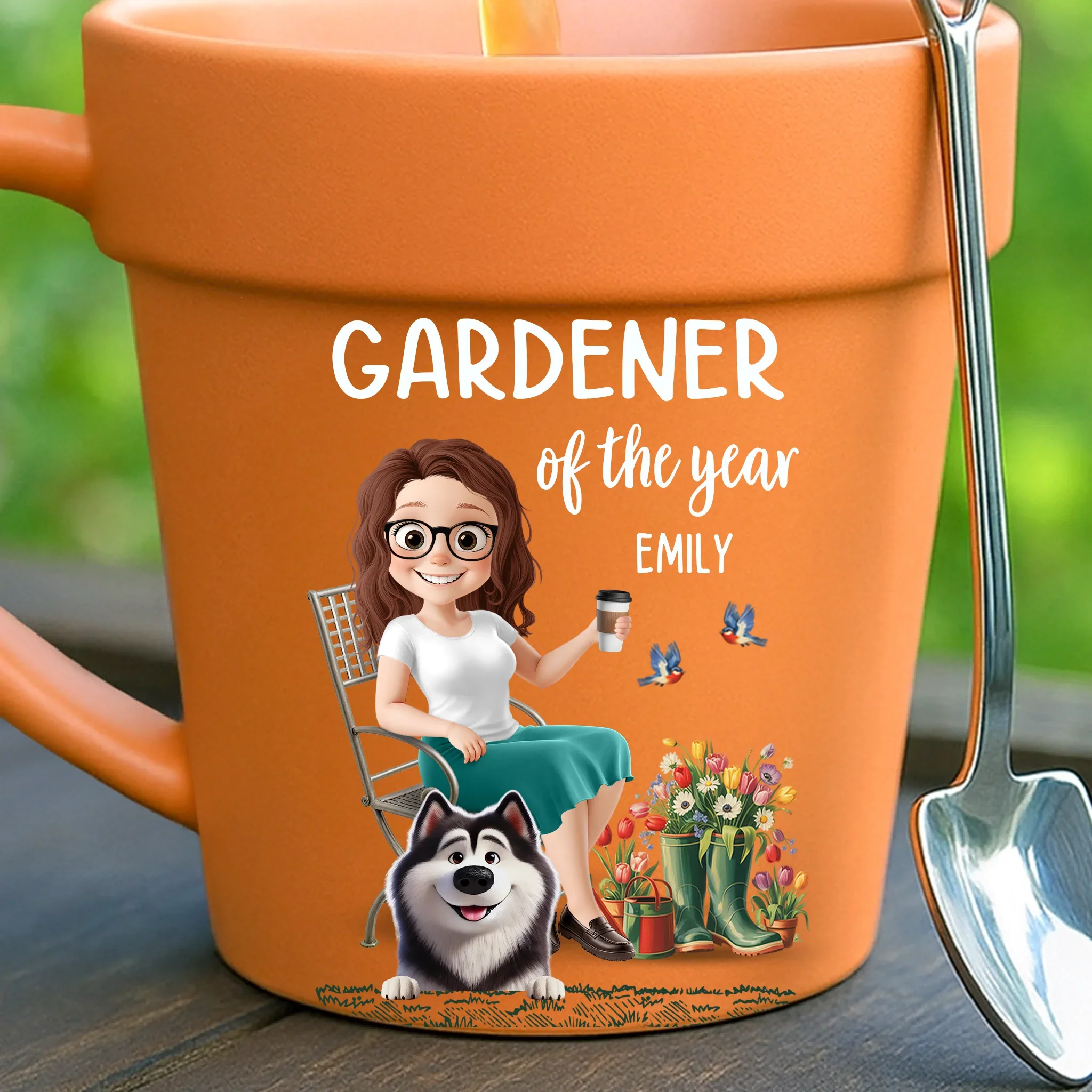 Custom Plant Pot Ceramic Mug - Personalized Garden Gifts For Gardeners, Dog Lovers, Dog Dad And Mom - Green Thumb, Golden Heart - Flower Pot Mug - Image 2