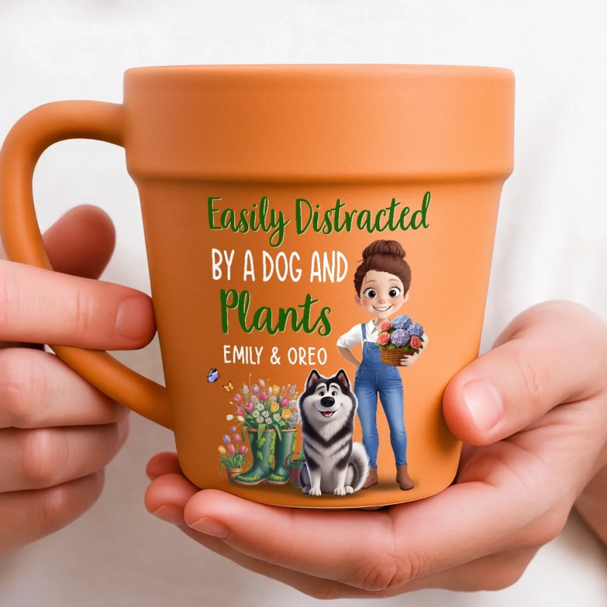 Custom Plant Pot Ceramic Mug - Personalized Garden Gifts For Gardeners, Dog Lovers, Dog Dad And Mom - Happiness In Paws And Petals - Flower Pot Mug - Image 4