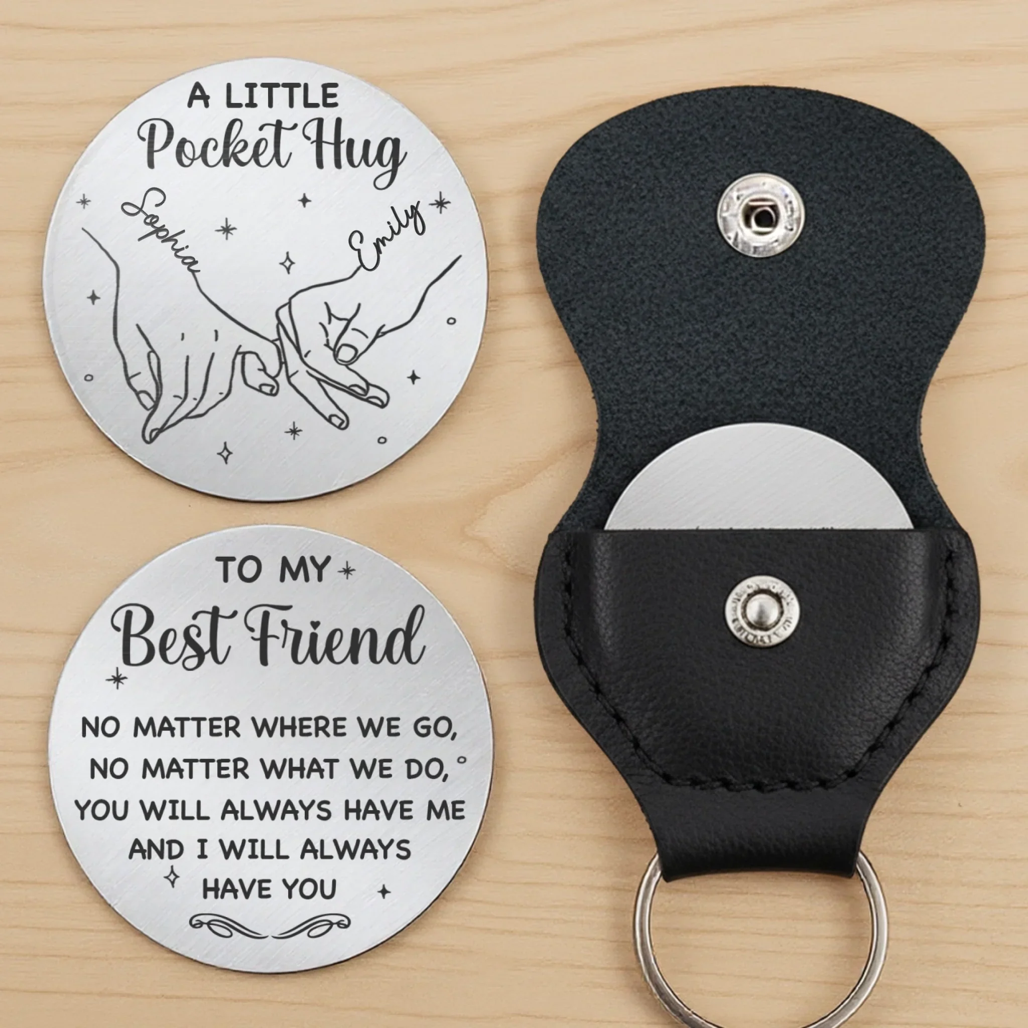Custom Pocket Hug - Personalized Best Friend Birthday Gifts For Women, Besties, Sisters, BFF - Hand In Hand Through It All - Image 3