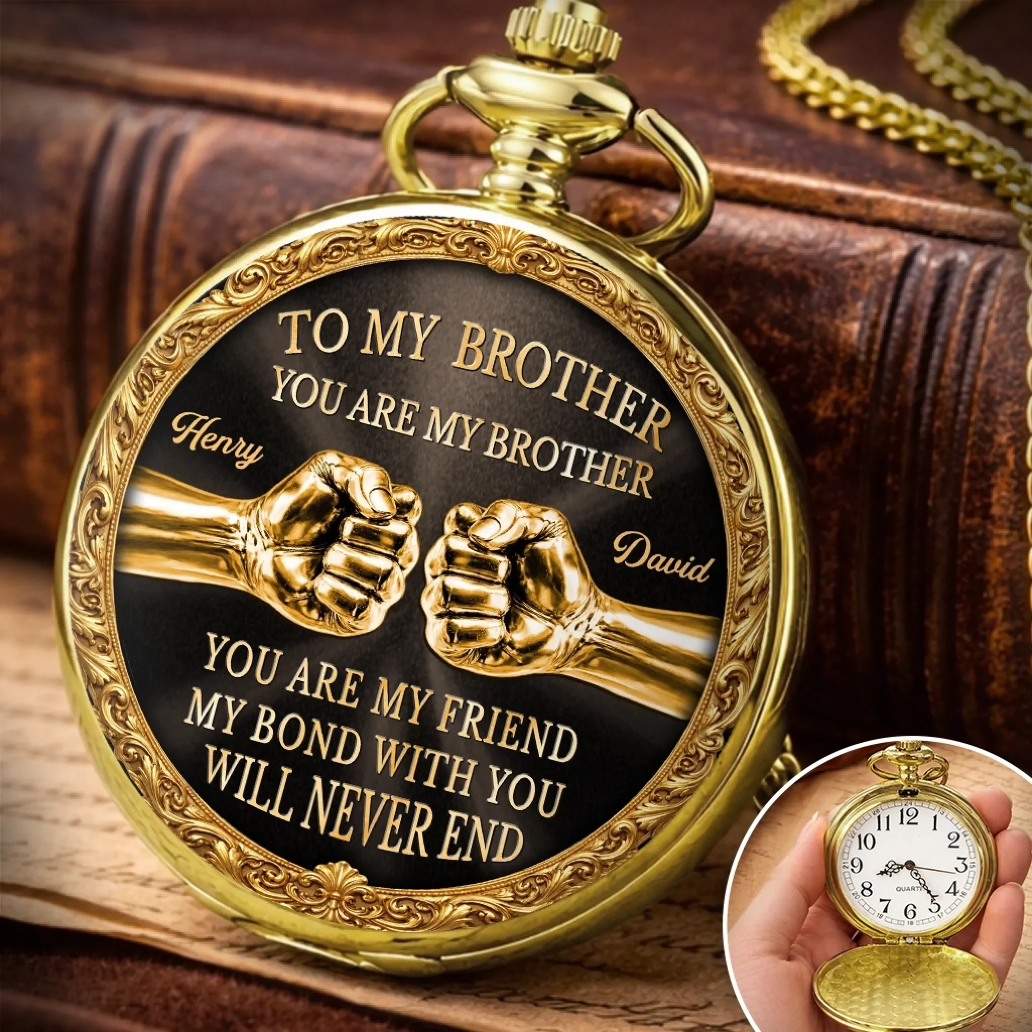 Custom Pocket Watch - Personalized Birthday Gifts For Brother - Forever Loyal As Brothers - Image 3