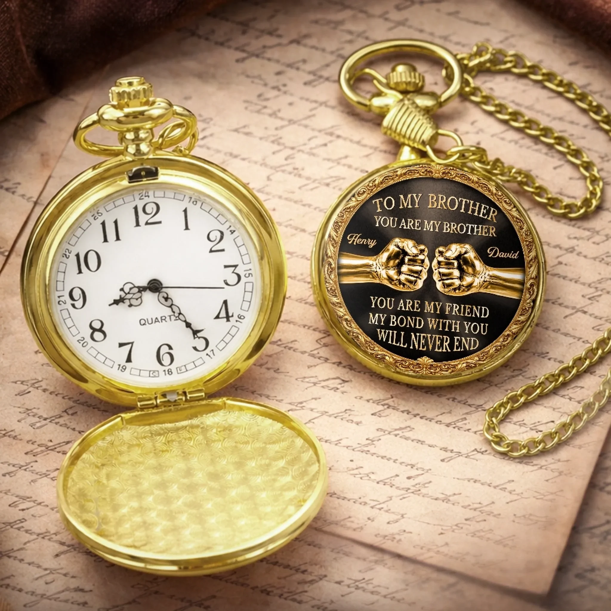 Custom Pocket Watch - Personalized Birthday Gifts For Brother - Forever Loyal As Brothers - Image 4