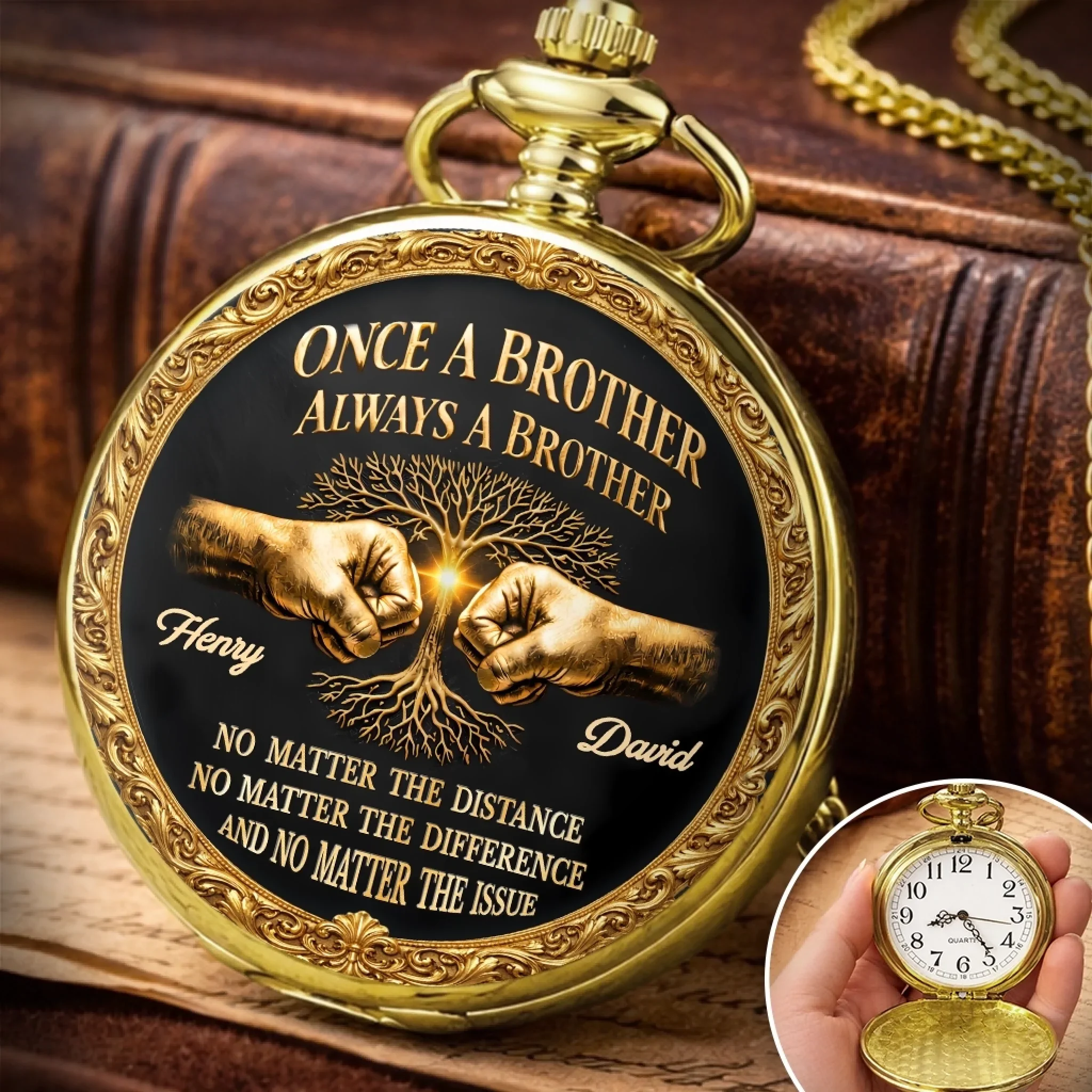 Custom Pocket Watch - Personalized Birthday Gifts For Brother - Once A Brother Always A Brother - Image 3