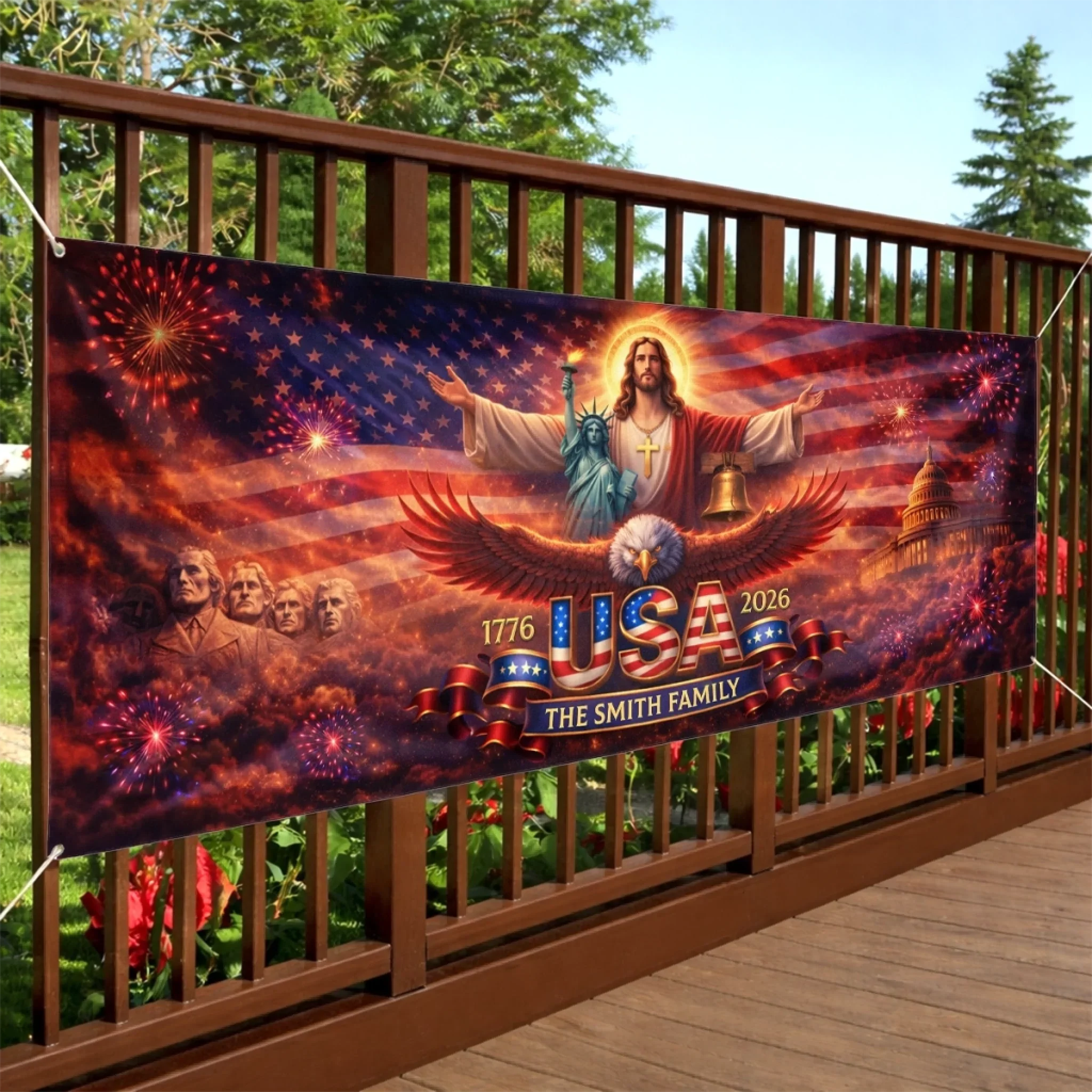 Custom Polyester Outdoor Banner - Personalized America 250th Anniversary Gifts For Mom, Dad, Brother, Sister, Kids - Courage Lights The Way - Image 3