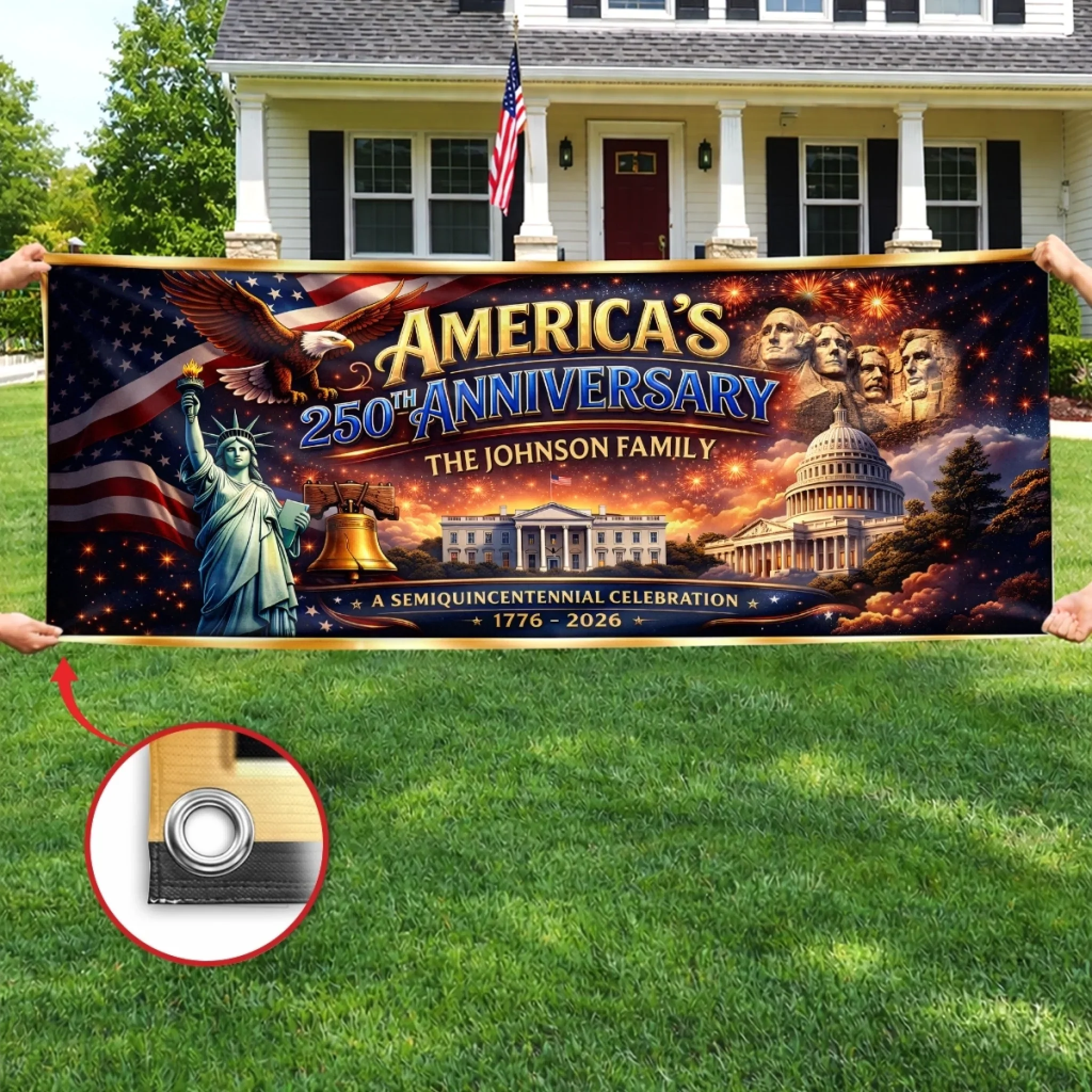 Custom Polyester Outdoor Banner - Personalized America 250th Anniversary Gifts For Mom, Dad, Brother, Sister, Kids - Freedom And The American Dream - Image 4
