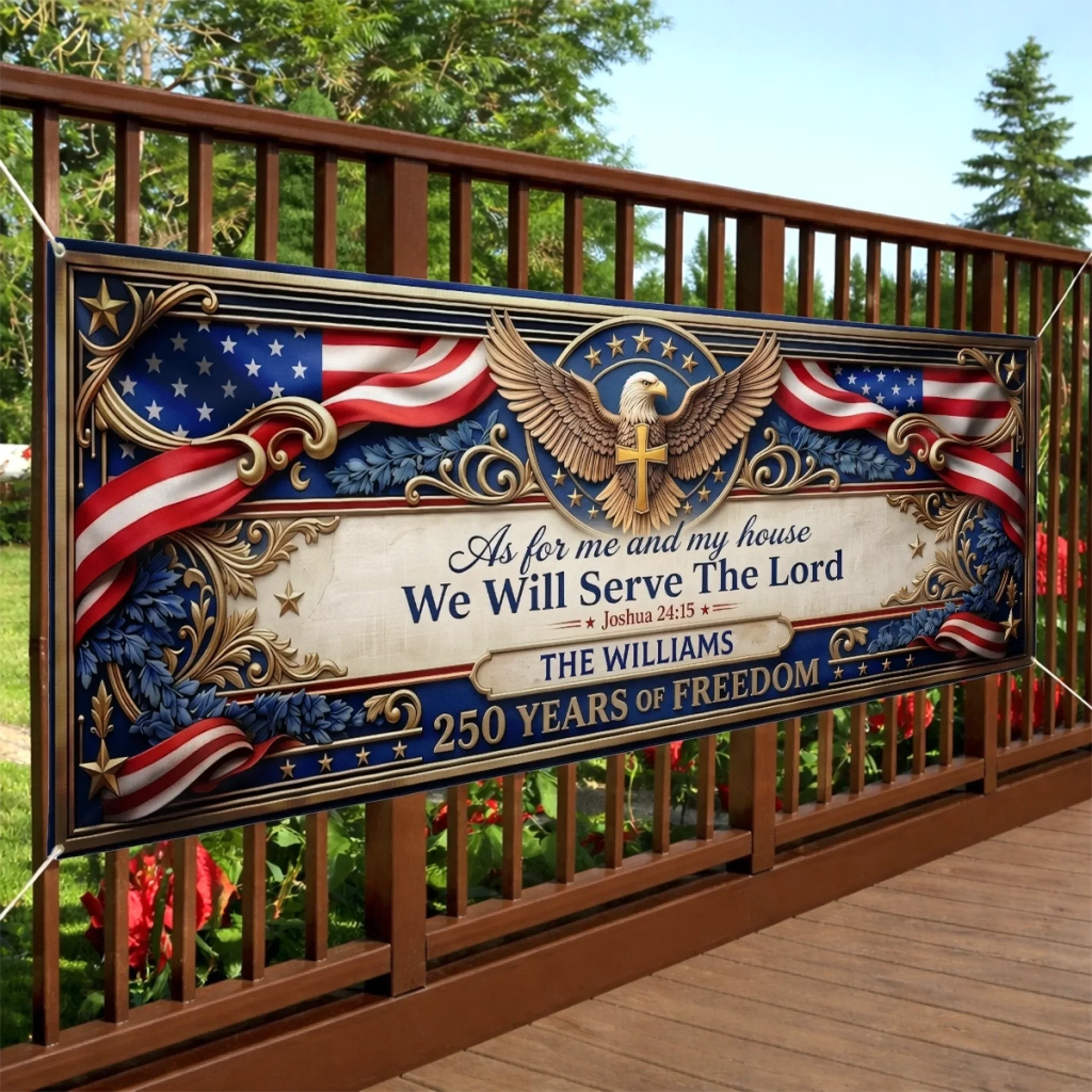 Custom Polyester Outdoor Banner - Personalized America 250th Anniversary Gifts For Mom, Dad, Brother, Sister, Kids - United By Strength And Spirit - Image 3
