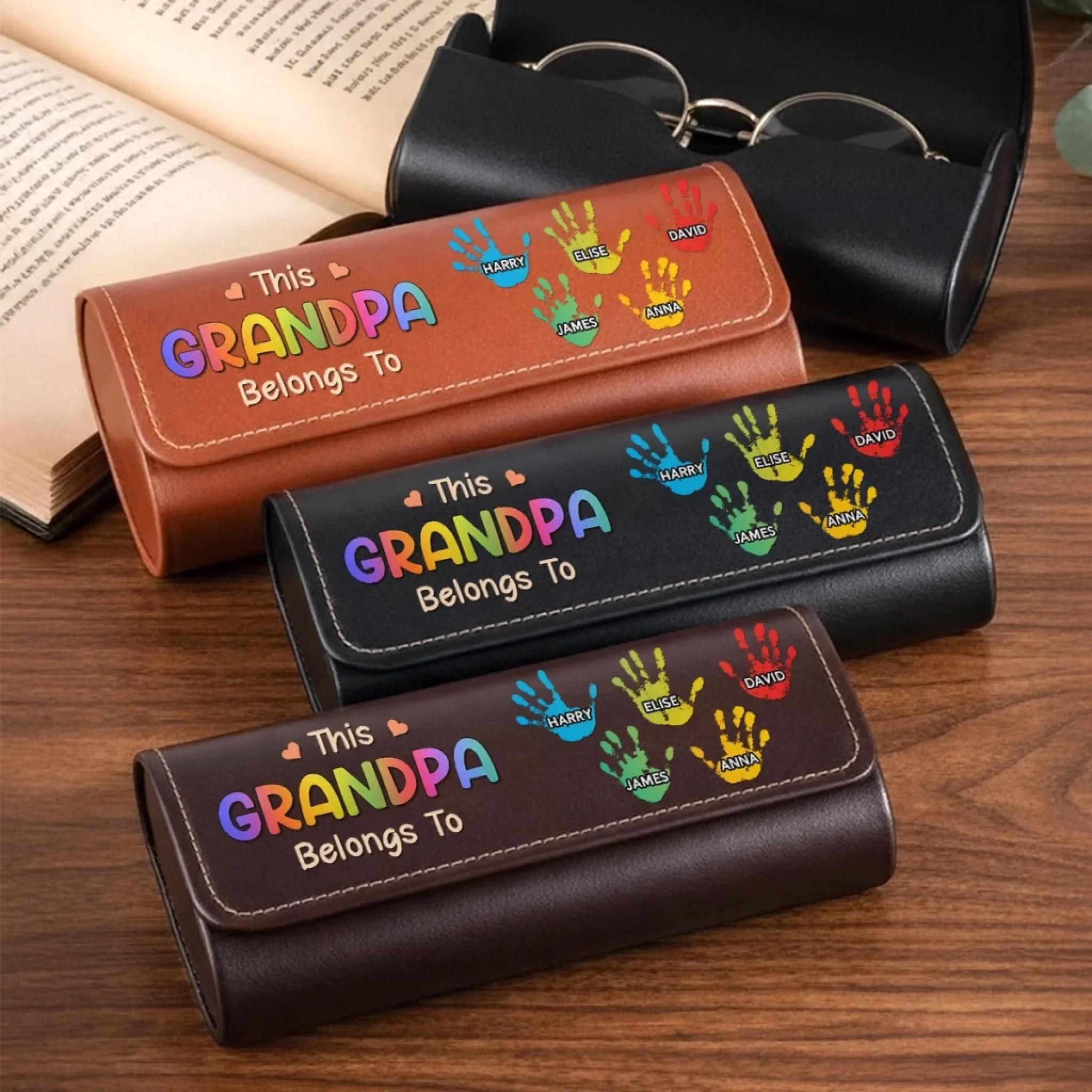 Custom PU Leather Eyeglass Case - Personalized Father's Day Birthday Gifts For Dad, Grandpa - Grandpa My Hero Always - Image 3