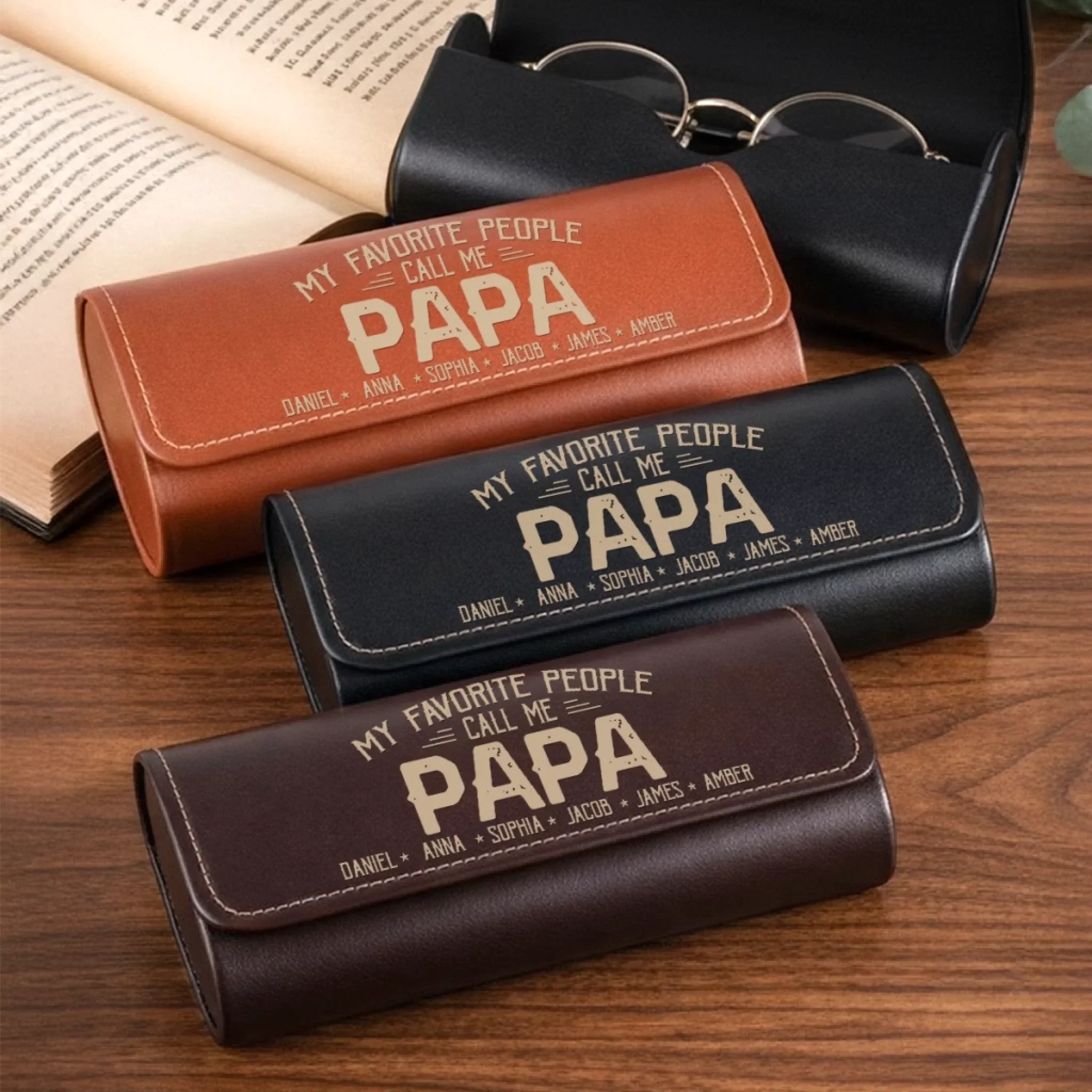 Custom PU Leather Eyeglass Case - Personalized Father's Day Birthday Gifts For Dad, Grandpa - My Favorite Person Calls Me Papa - Image 3