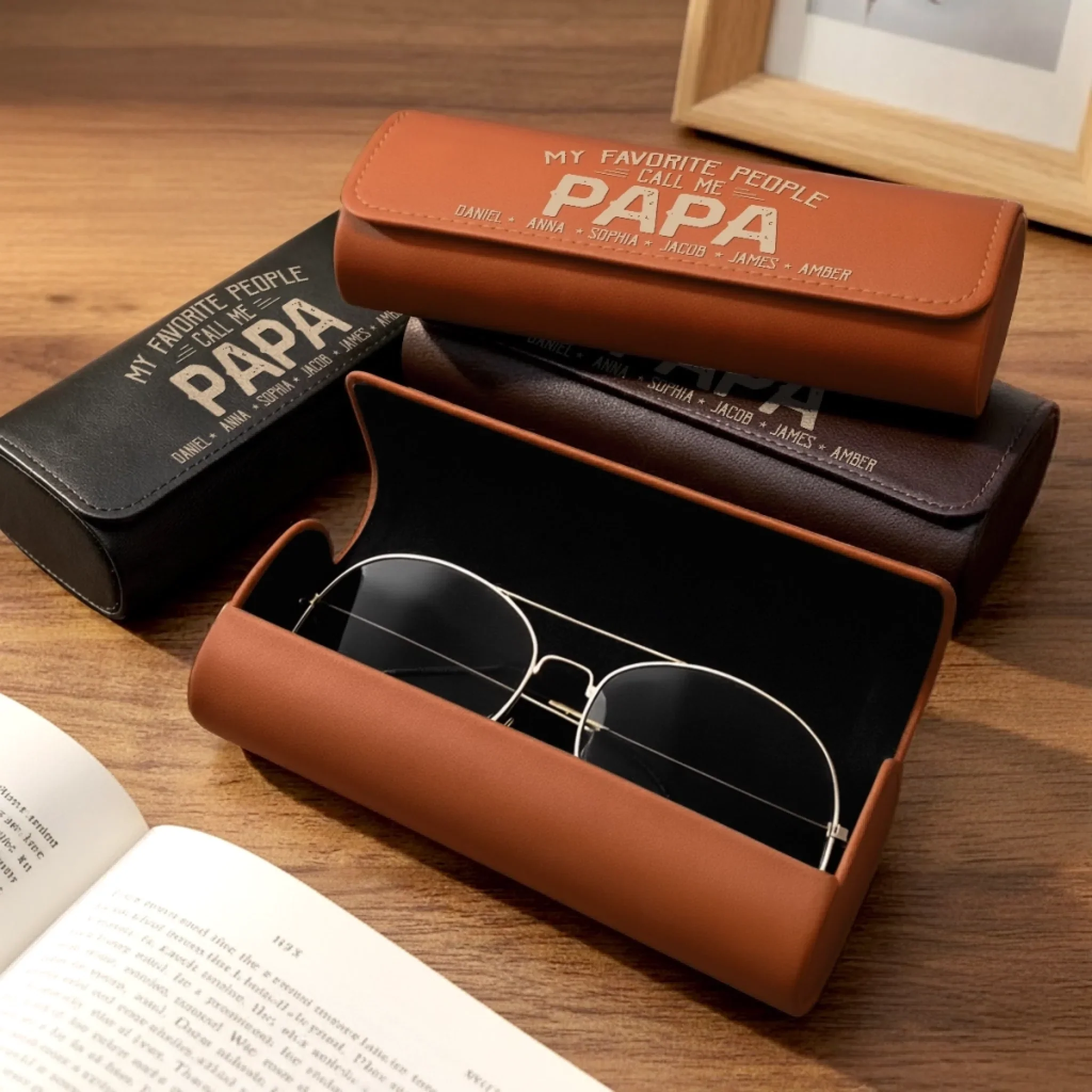 Custom PU Leather Eyeglass Case - Personalized Father's Day Birthday Gifts For Dad, Grandpa - My Favorite Person Calls Me Papa - Image 4