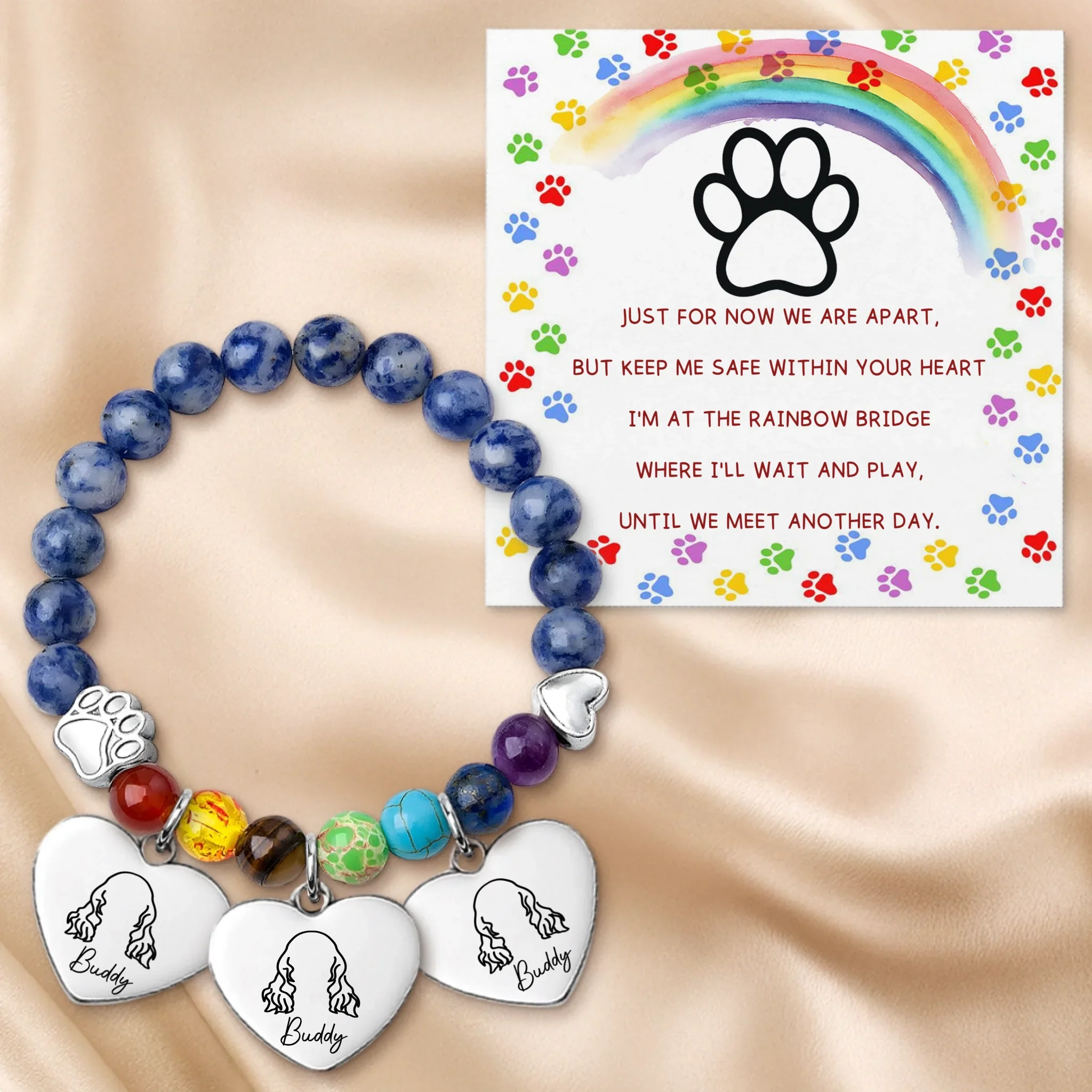 Custom Rainbow Bridge Bracelet - Personalized Pet Memorial Gifts For Dogs And Cats - Waiting At The Rainbow Bridge - Image 4