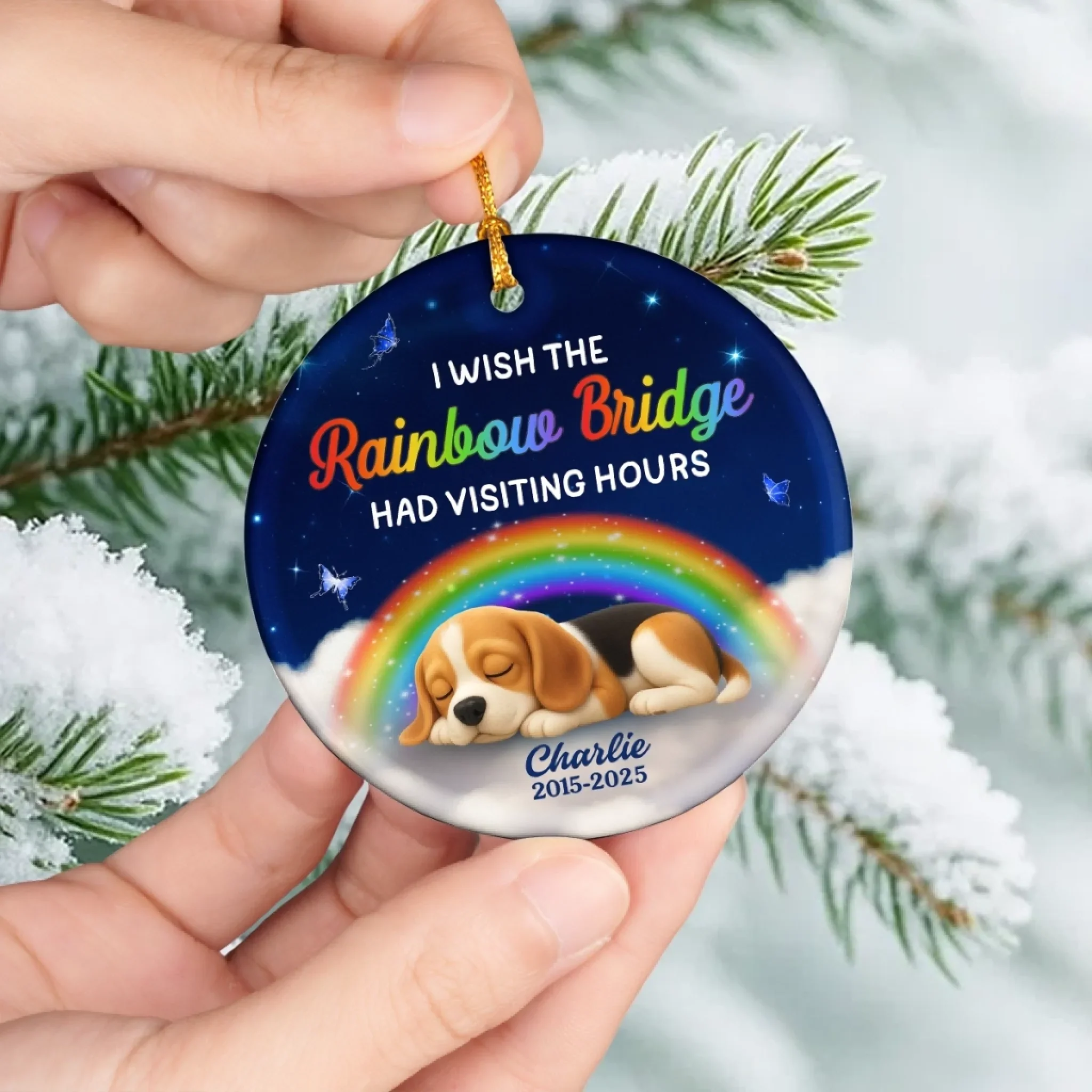 Custom Rainbow Bridge Ceramic Ornament - Personalized Pet Christmas Memorial Sympathy Gifts For Dogs - Tail Wags In Heaven - Image 4