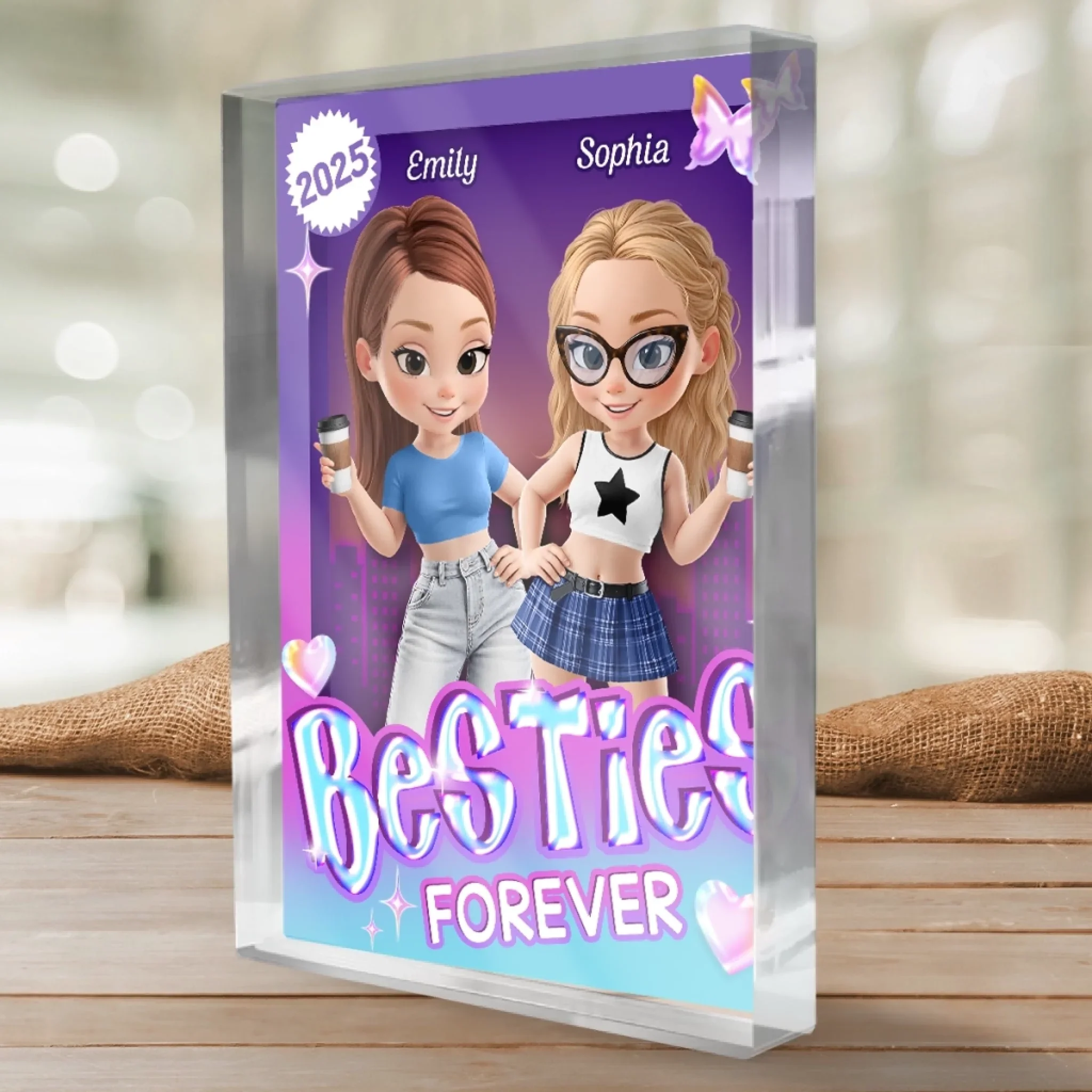 Custom Rectangle Shaped Acrylic Plaque - Personalized Best Friend Birthday Gifts For Women, Besties, Sisters, BFF - Besties Forever Stronger Together - Image 3
