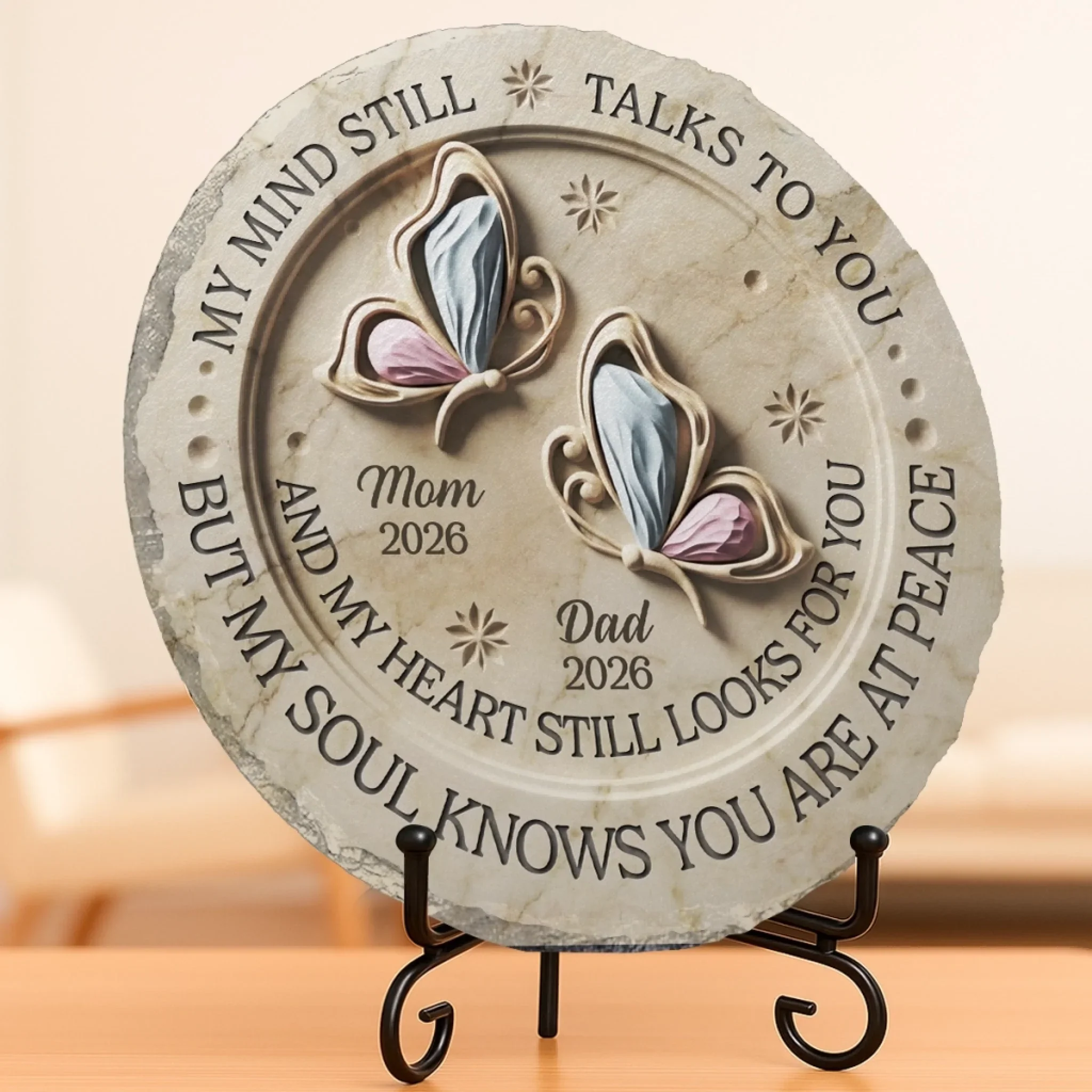 Custom Round Shaped Stone With Stand - Personalized Memorial Sympathy Gifts For Loss Of Mom, Dad - Peace Beyond Words - Image 3