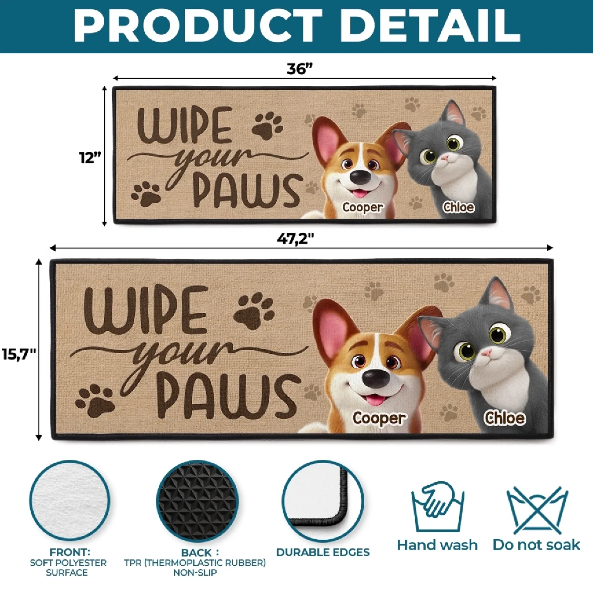 Custom Runner Rug - Personalized Birthday Gifts For Dog Cat Lovers, Dog Dad And Mom, Cat Owners -  Wipe Your Paws - Image 4