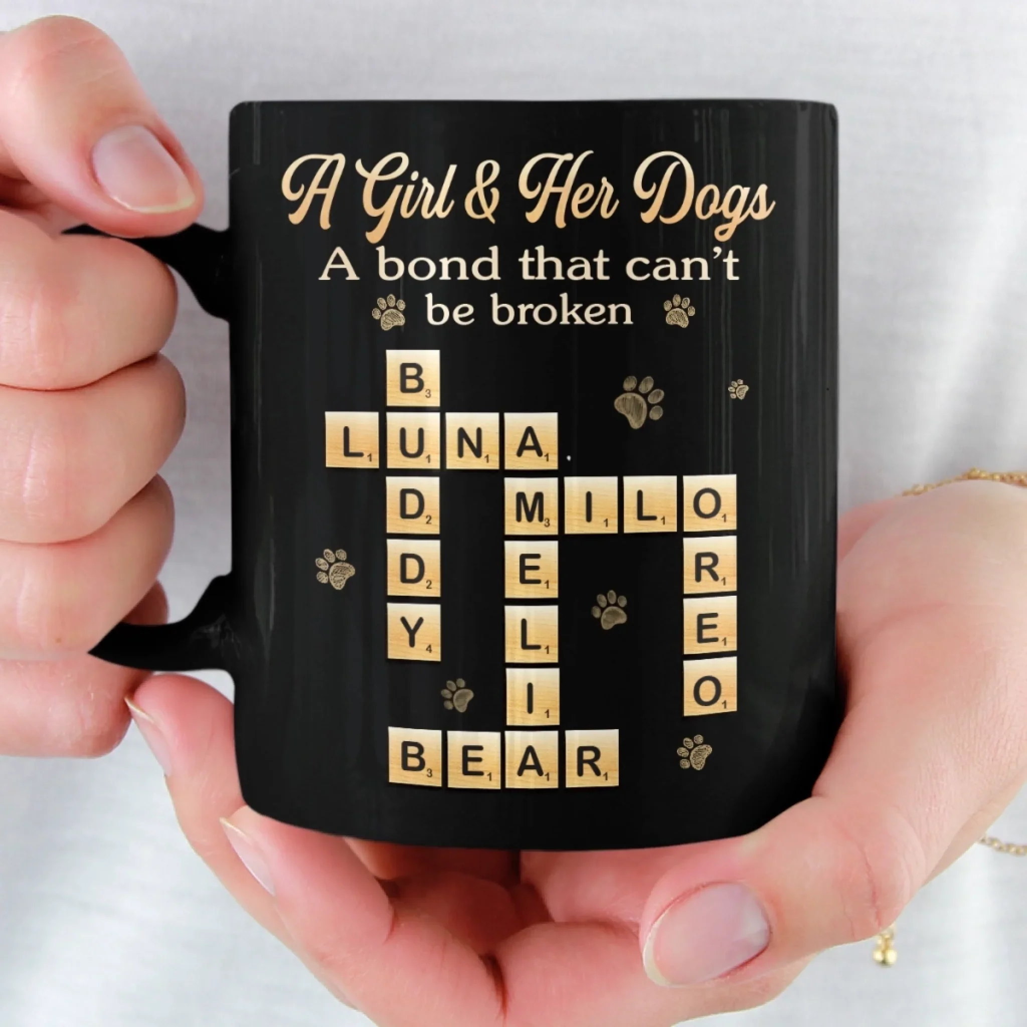 Custom Scrabble Black Mug - Personalized Birthday Gifts For Dog Cat Lovers, Dog Dad And Mom, Cat Owners - The Best Kind Of Chaos - Image 3