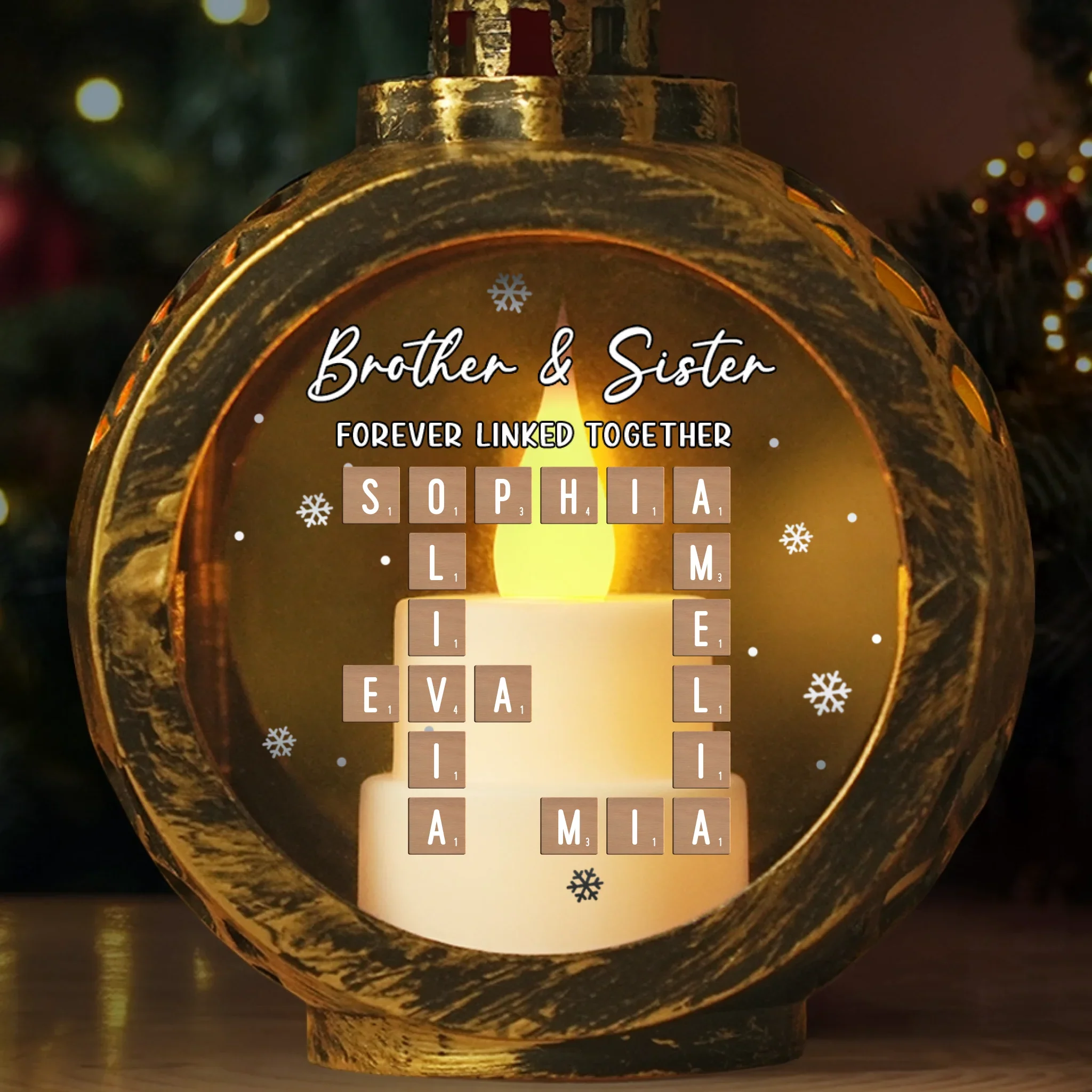 Custom Scrabble Candlelight Lantern Ornament - Personalized Christmas Birthday Gifts For Brother, Sister - Lit By Love Held By Time - Image 2