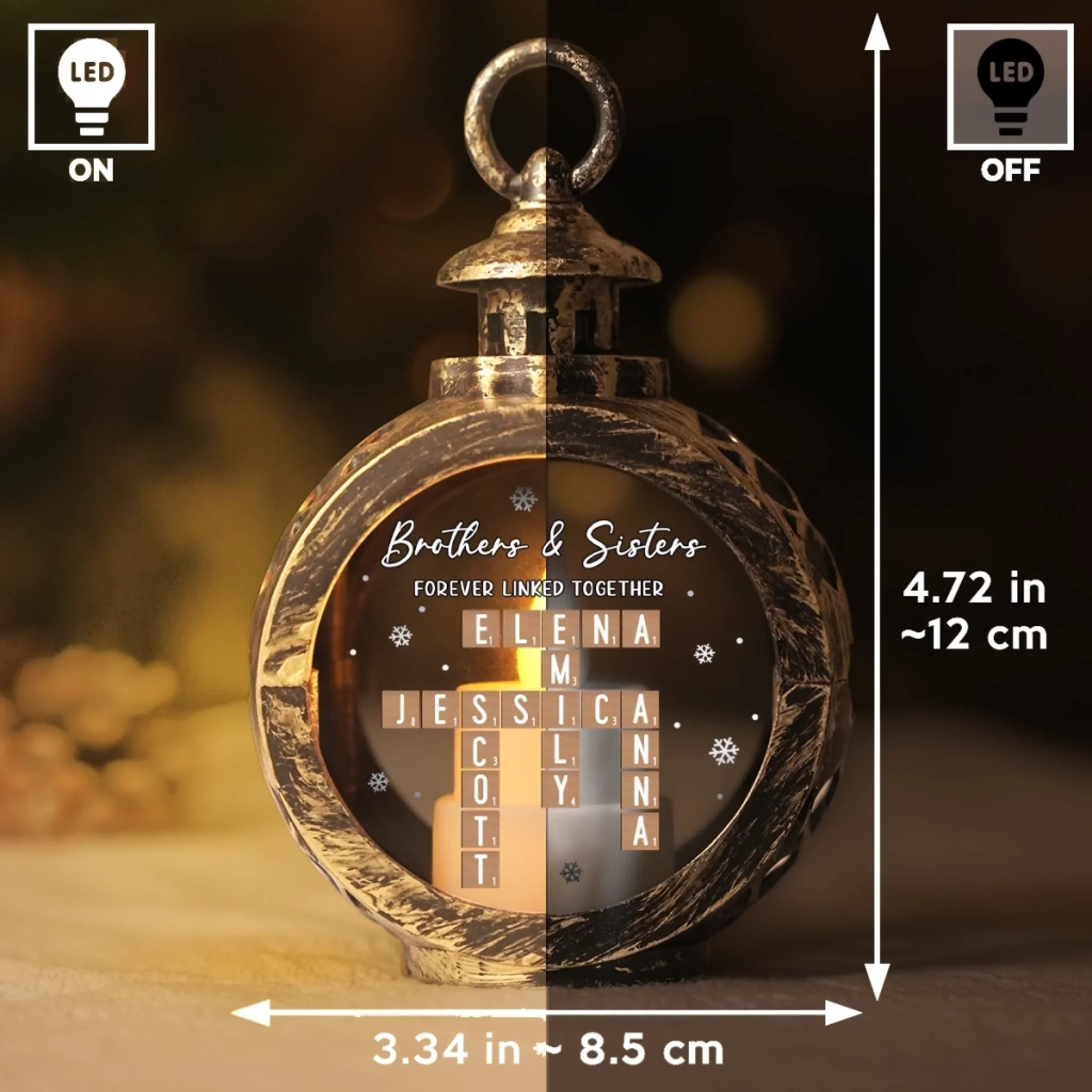 Custom Scrabble Candlelight Lantern Ornament - Personalized Christmas Birthday Gifts For Brother, Sister - Lit By Love Held By Time - Image 6