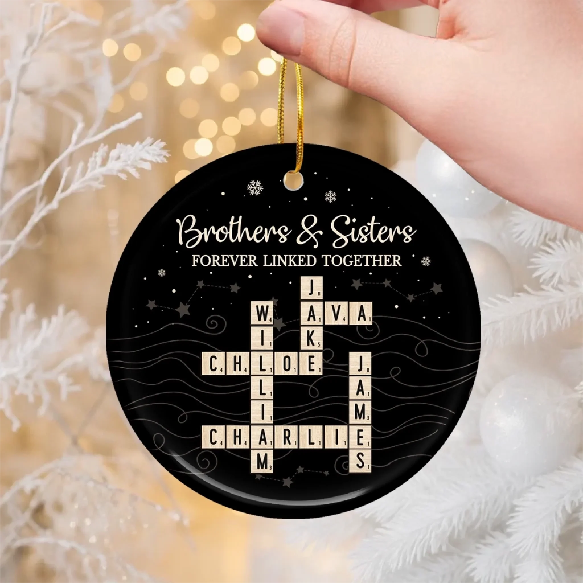 Custom Scrabble Ceramic Ornament - Personalized Christmas Birthday Gifts For Brother, Sister - Family Spelled Here - Image 3