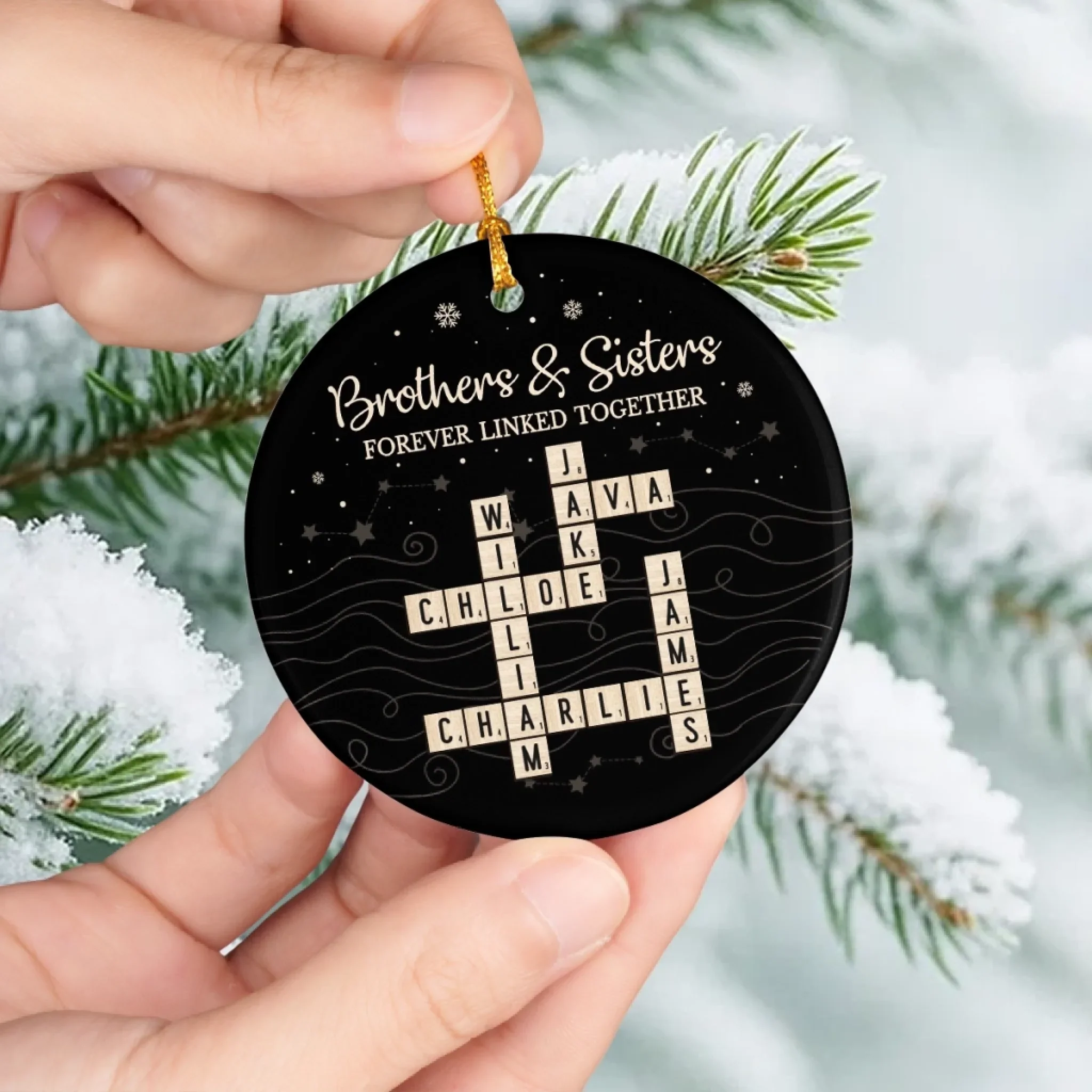 Custom Scrabble Ceramic Ornament - Personalized Christmas Birthday Gifts For Brother, Sister - Family Spelled Here - Image 5