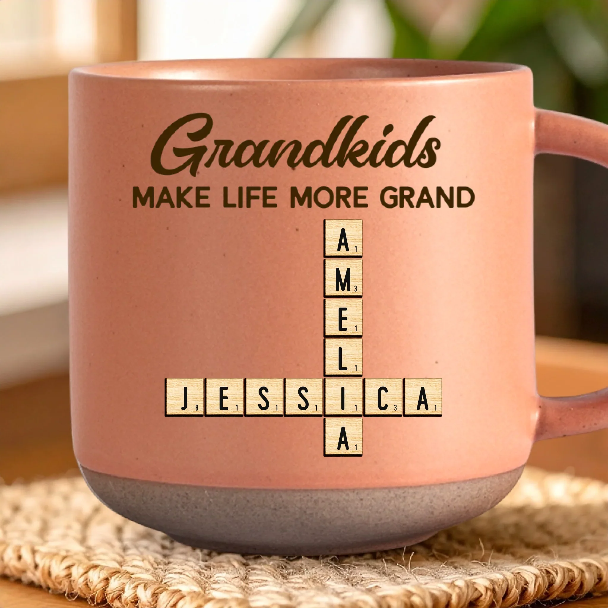 Custom Scrabble Printed Pottery Mug - Personalized Birthday Gifts For Mom, Grandma - Heart Full Because Of You - Image 2