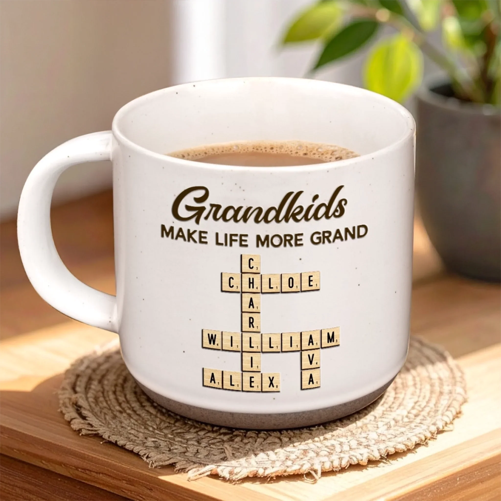 Custom Scrabble Printed Pottery Mug - Personalized Birthday Gifts For Mom, Grandma - Heart Full Because Of You - Image 6