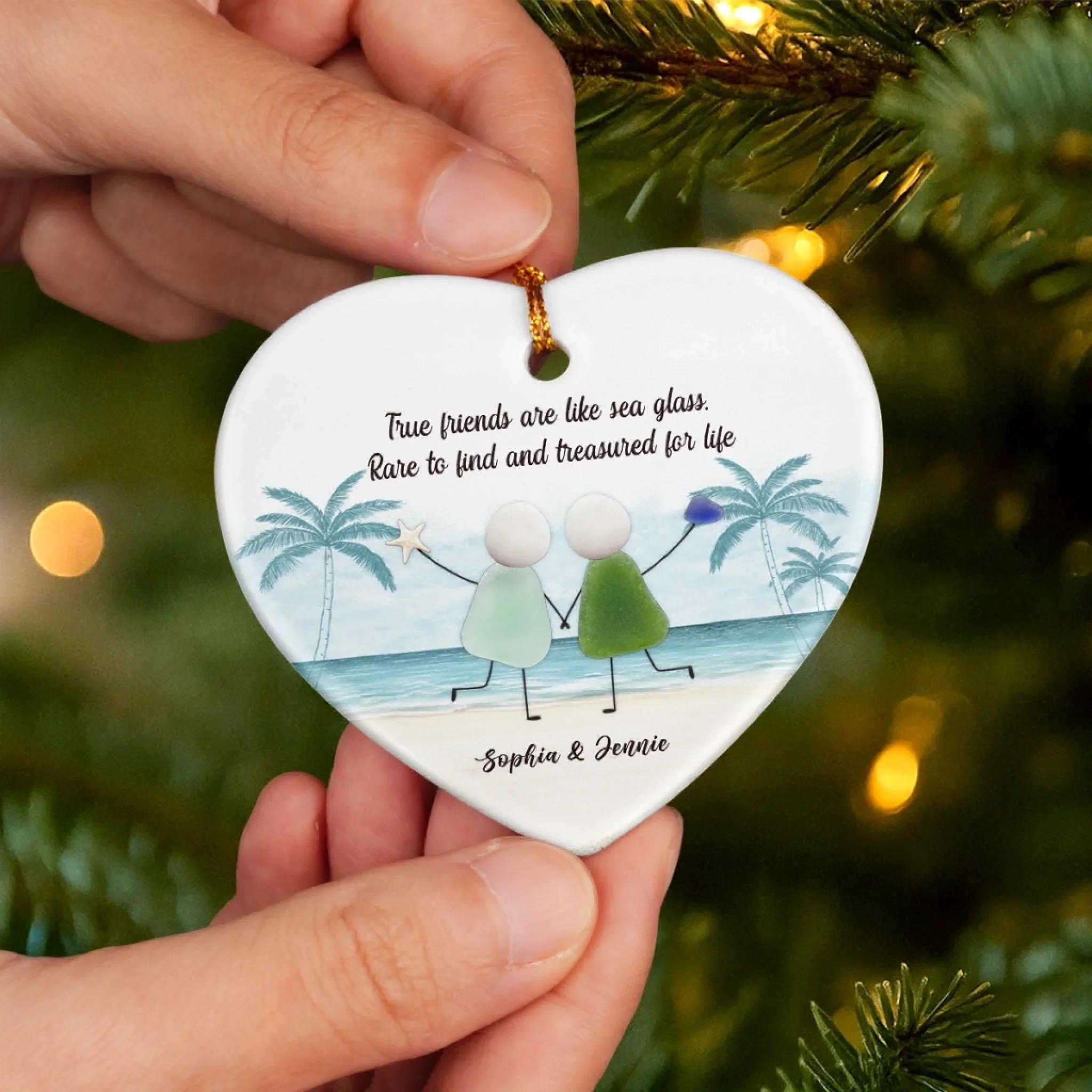 Custom Sea Glass Ceramic Ornament - Personalized Best Friend Christmas Birthday Gifts For Women, Besties, Sisters, BFF, Beach Lovers - Joy Flows Like Waves - Image 5