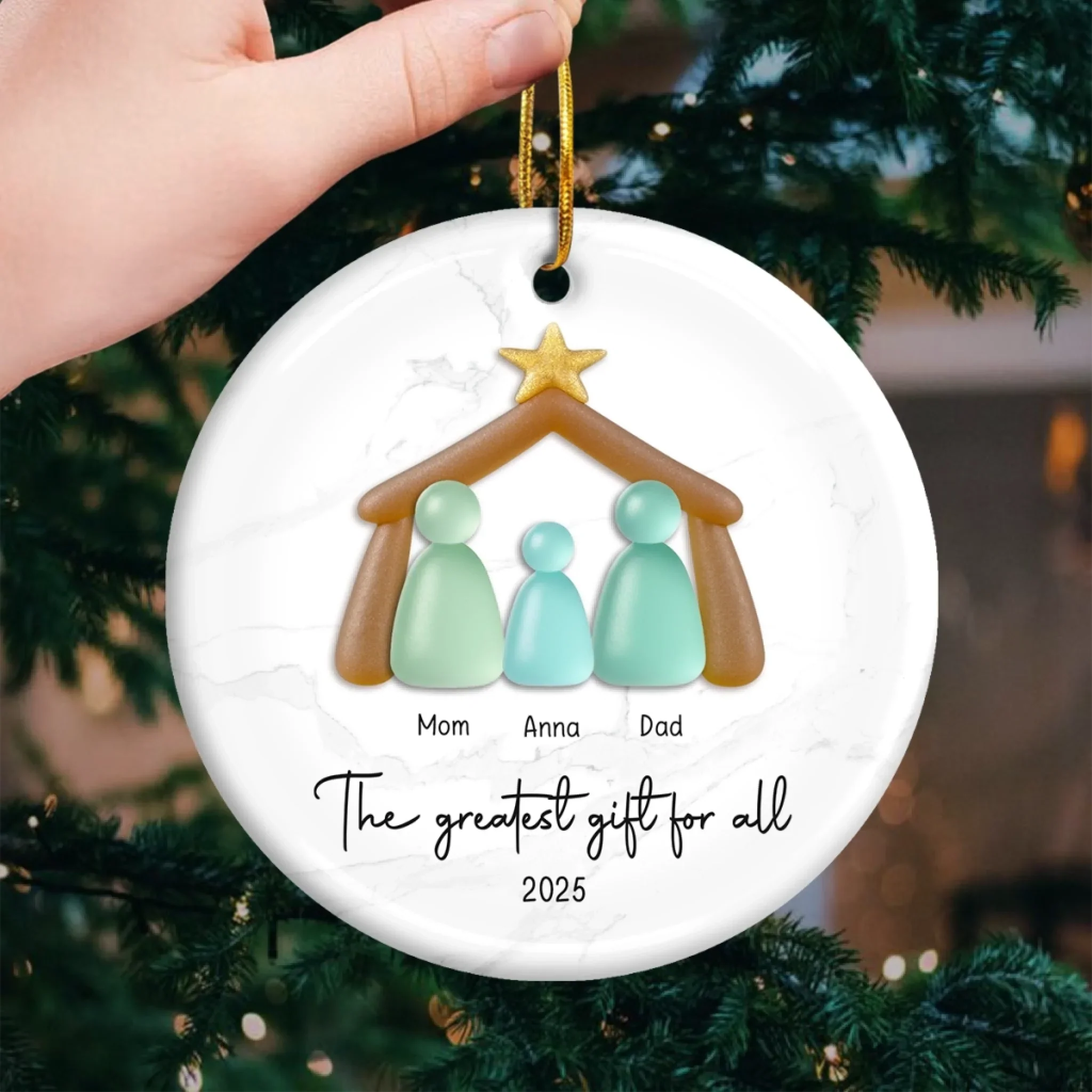 Custom Sea Glass Ceramic Ornament - Personalized Christmas Birthday Gifts For Mom, Dad, Brother, Sister, Kids, Beach Lovers - Family Is My Shore - Image 3