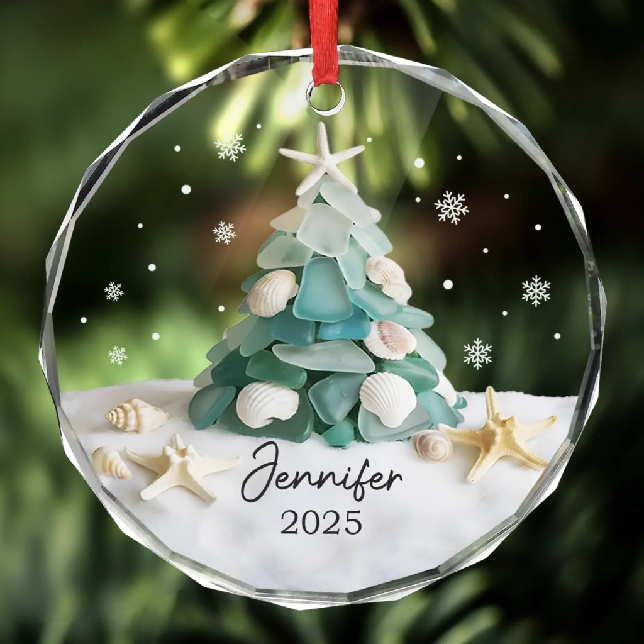 Custom Sea Glass Circle Glass Ornament - Personalized Christmas Birthday Gifts For Mom, Dad, Brother, Sister, Kids, Beach Lovers - Coastal Christmas Magic - Image 4